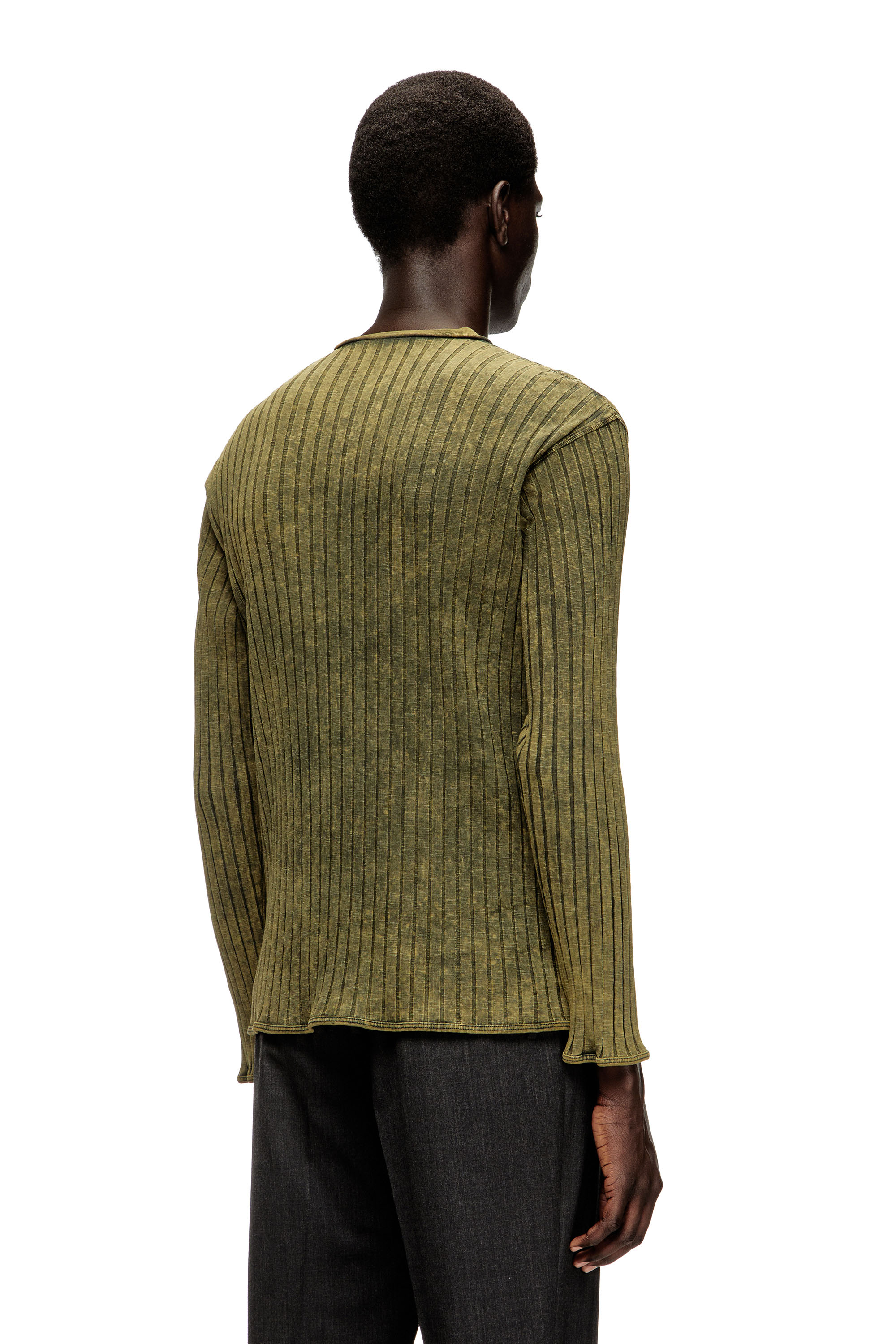 Diesel - T-ALLY, Haut Henley en jersey côtelé large traité Homme in Vert - 4