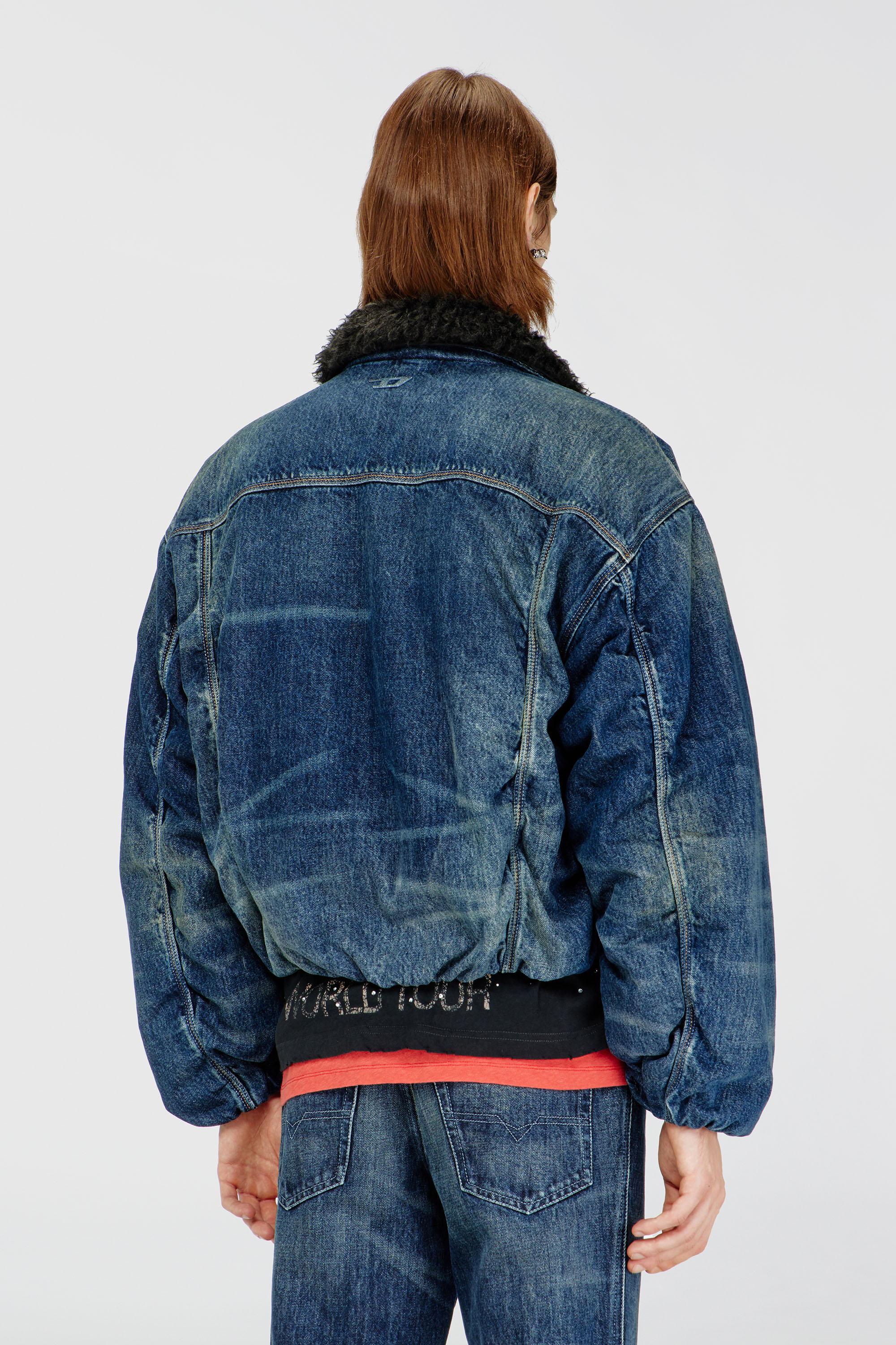 Diesel - D-CURLY-FSJ1, Giacca trucker foderata in denim con interno teddy Unisex in Blu - 4