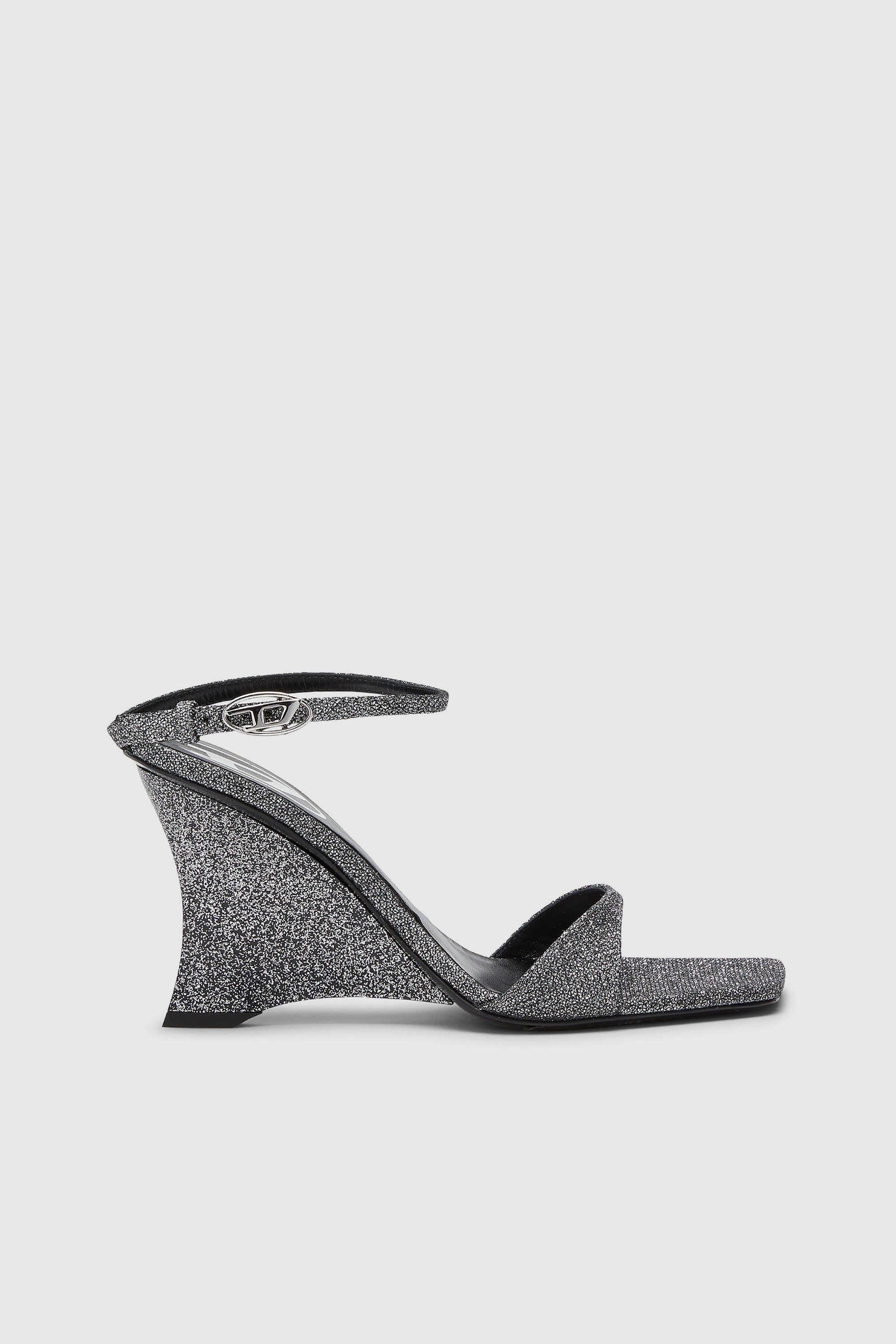 Diesel - D-AMBER SANDAL WEDGE, Damen D-Amber-Wedge Sandalen aus Lurexstoff in Silber - 1