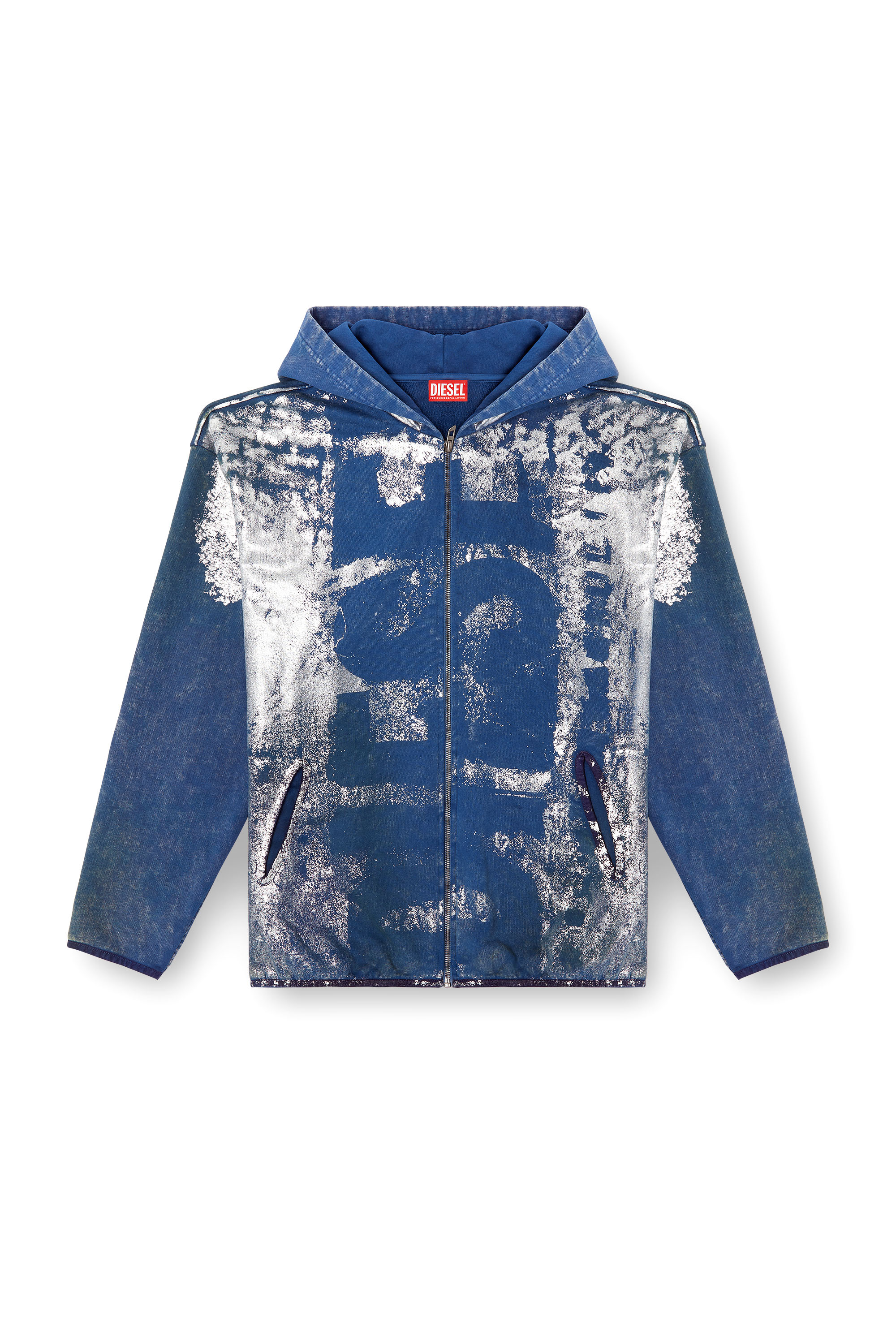 Diesel - S-LOXTY-ZIP, Hoodie con zip ed effetti distressed Uomo in Blu - 3