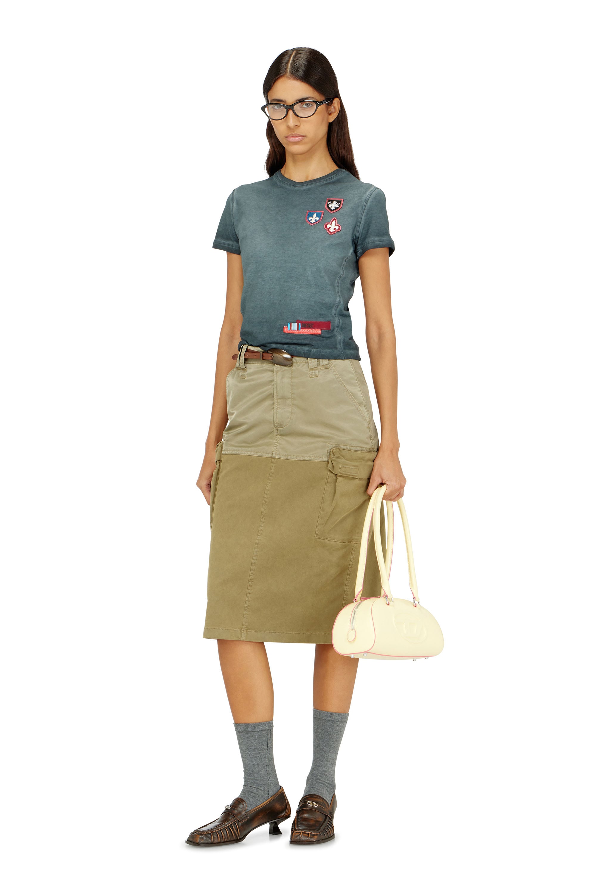 Diesel - T-UNCUTY-WAF, T-shirt avec patchs et c&ocirc;t&eacute;s en micro-waffle Femme in ToBeDefined - 2