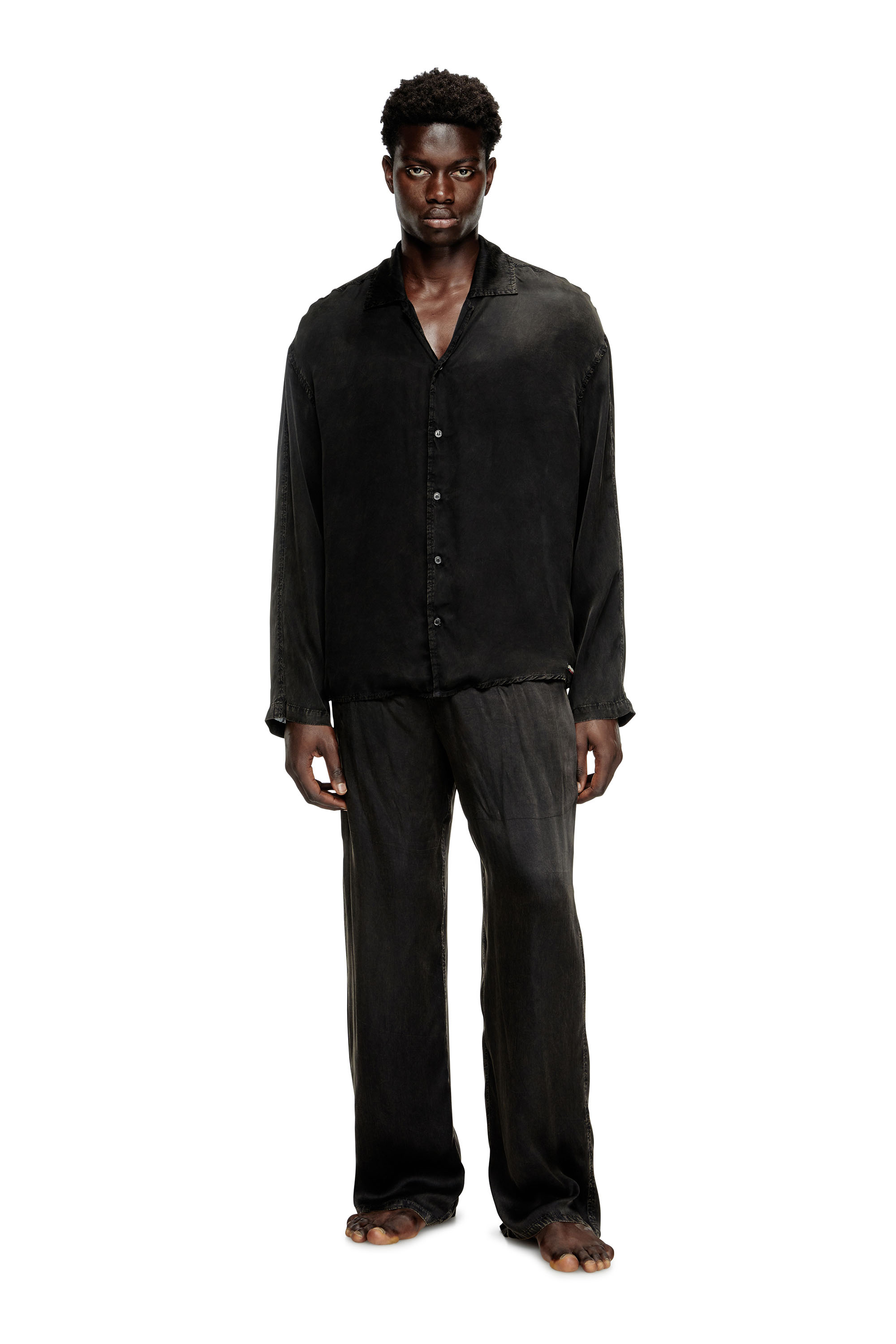 Diesel - SET-KEITH-DNM, Pigiama fluido effetto denim Unisex in Nero - 2