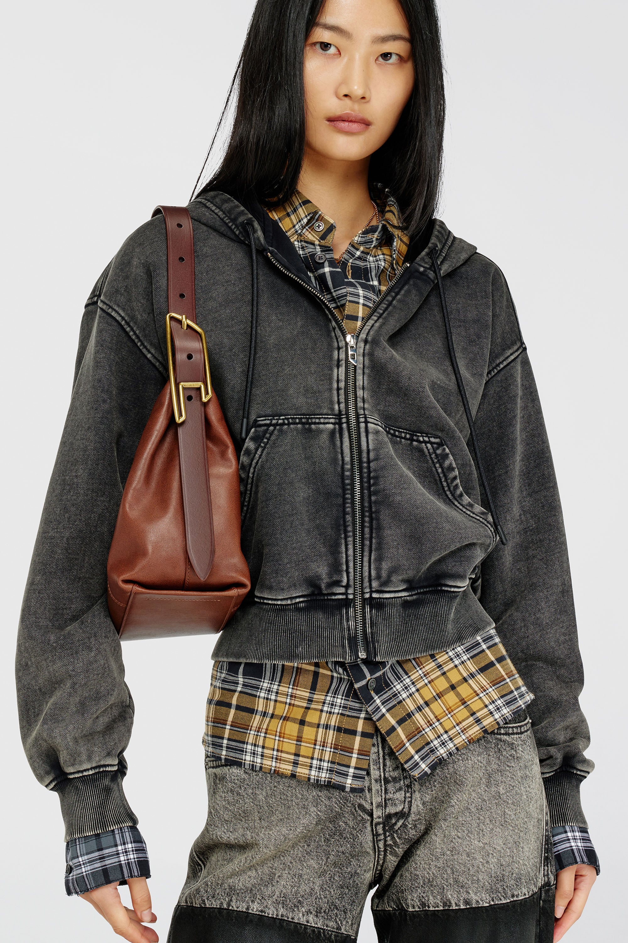 Diesel - D-LINE HOBO S, Damen D-Line Schultertasche aus Leder in Dunkelbraun - 3