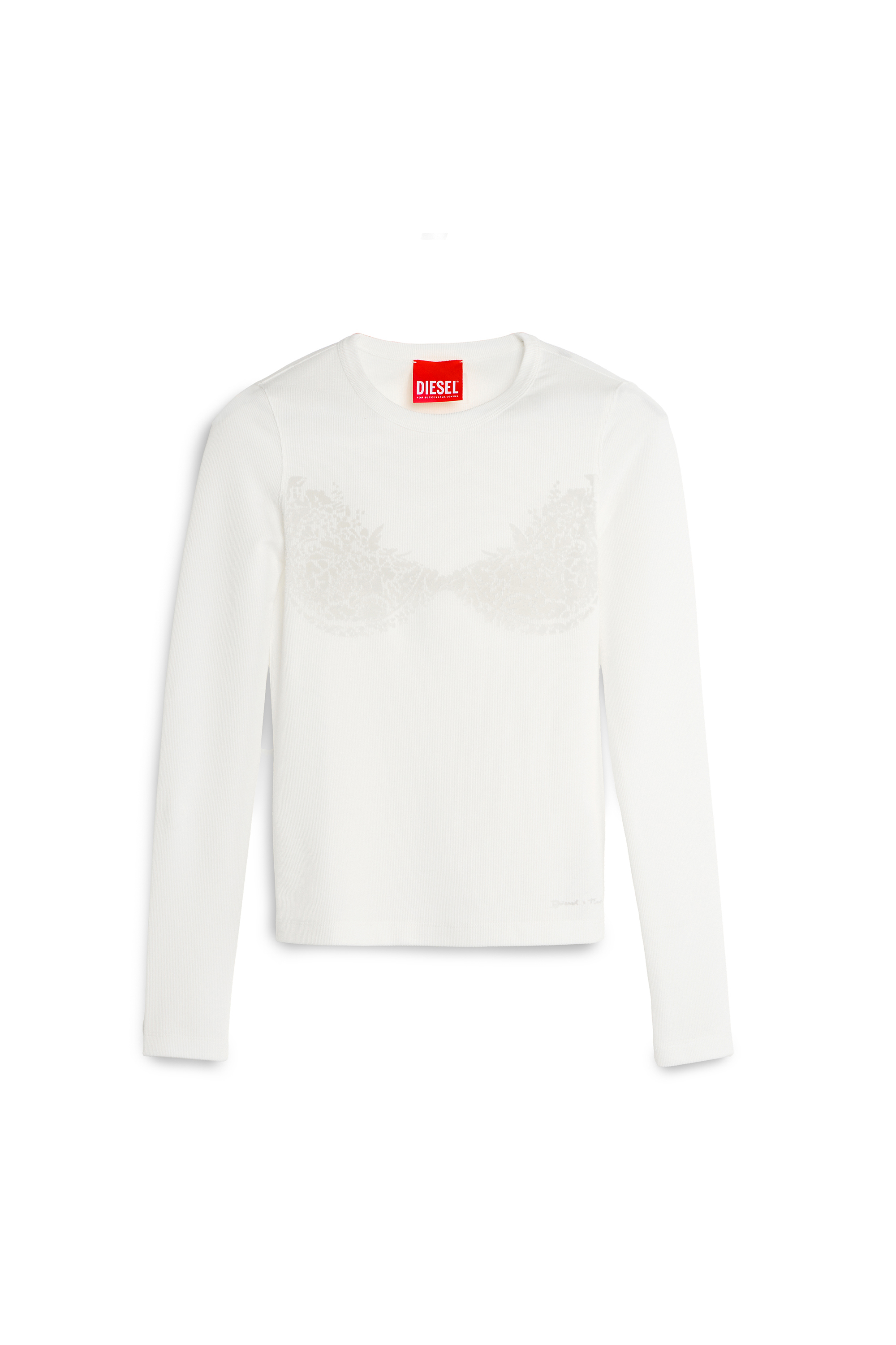 Diesel - PR-T-MOKKI-LS-R, Top con effetto pizzo devor&eacute; Donna in Bianco - 3