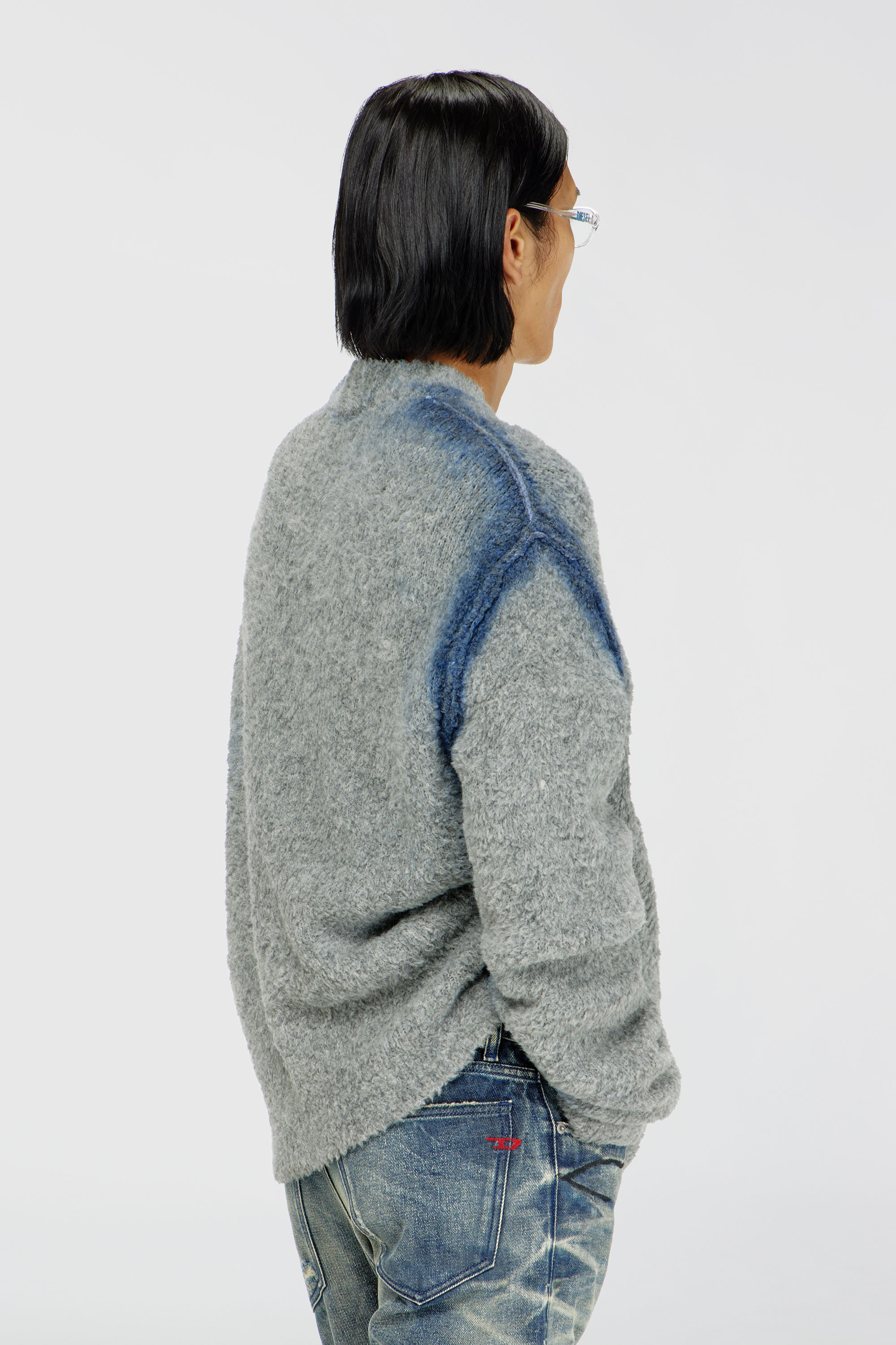 Diesel - K-REMO, Cardigan en m&eacute;lange d'alpaga avec coutures effet spray Homme in Gris - 4