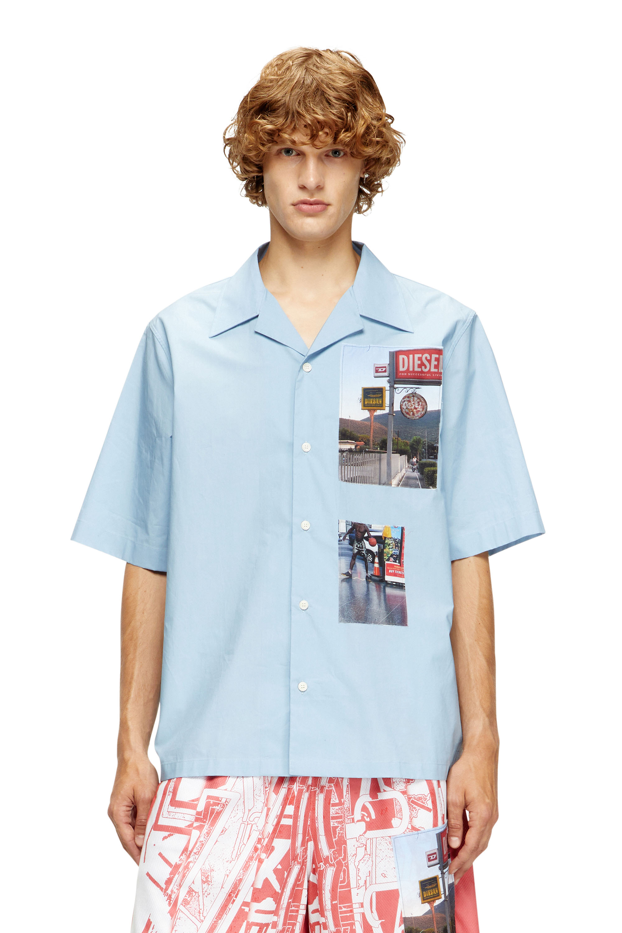 Diesel - S-BRACK-A-AJFY, Chemise à manches courtes avec empiècements photo de logo Homme in Bleu - 1