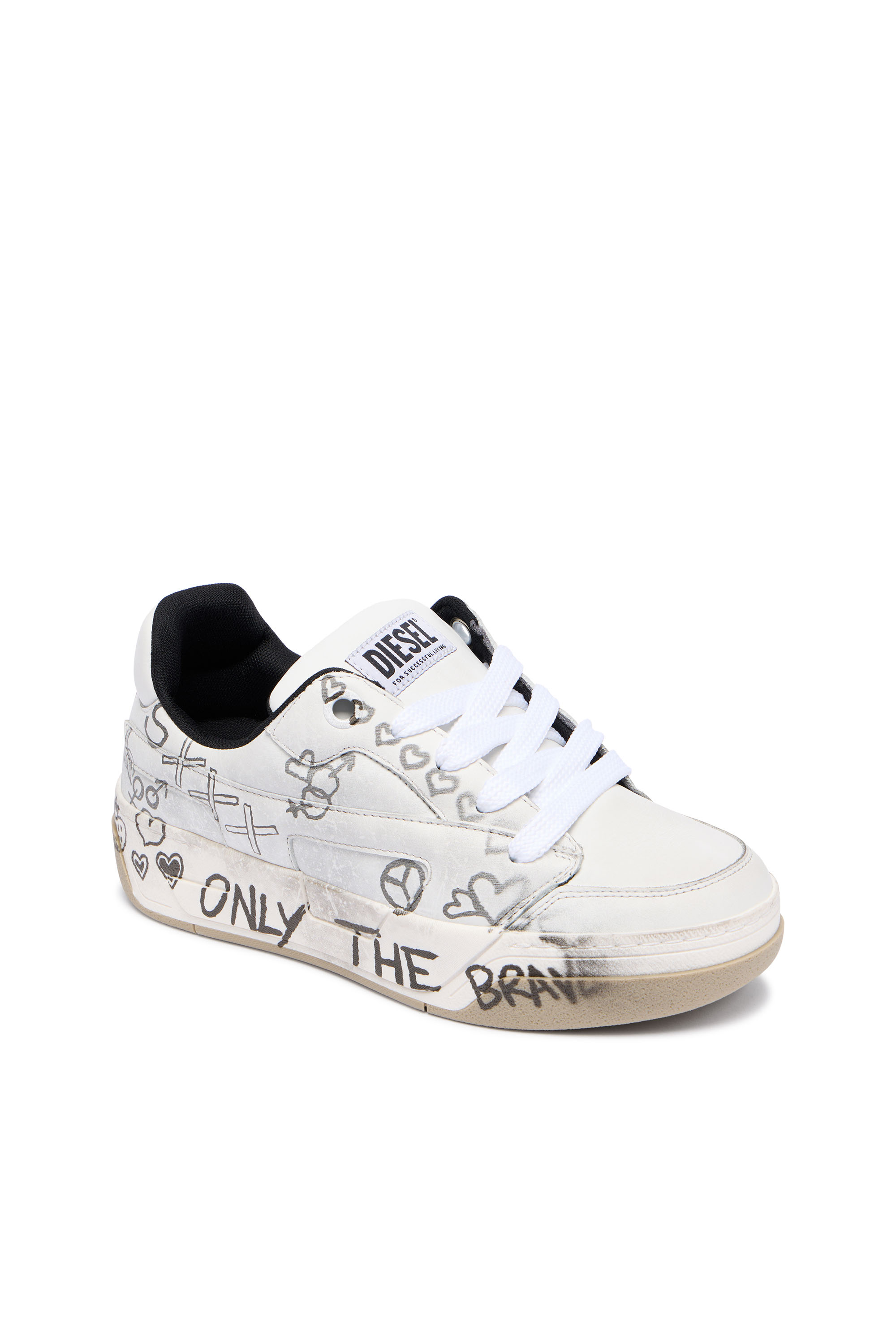 Diesel - S-D-OLLIE LOW W, D-Ollie-Baskets en cuir avec imprim&eacute; graffiti Femme in Blanc - 4