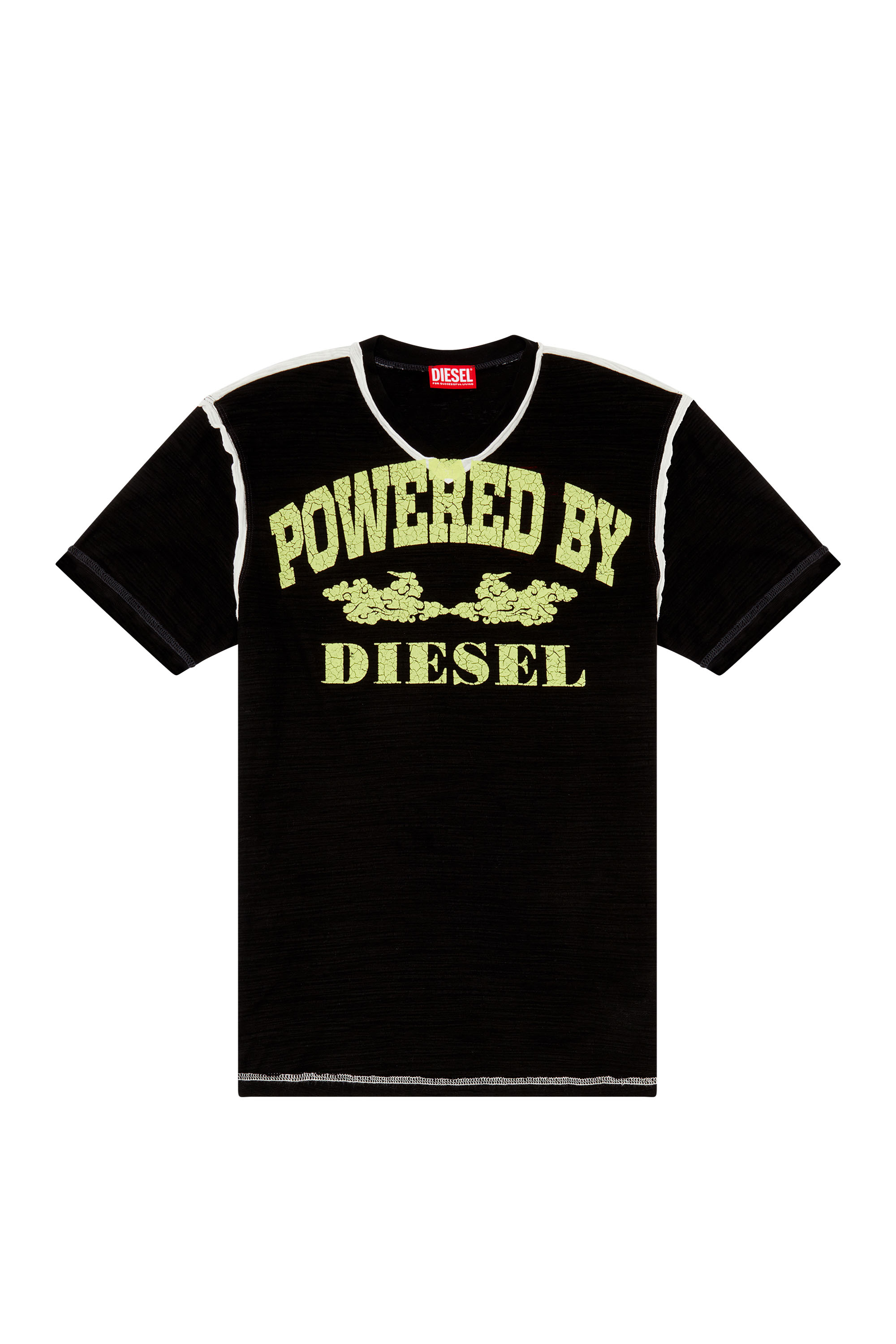 Diesel - T-DIEGOR-V-RAW, Herren T-Shirt mit V-Ausschnitt aus texturiertem Inside-Out-Jersey in Schwarz - 2