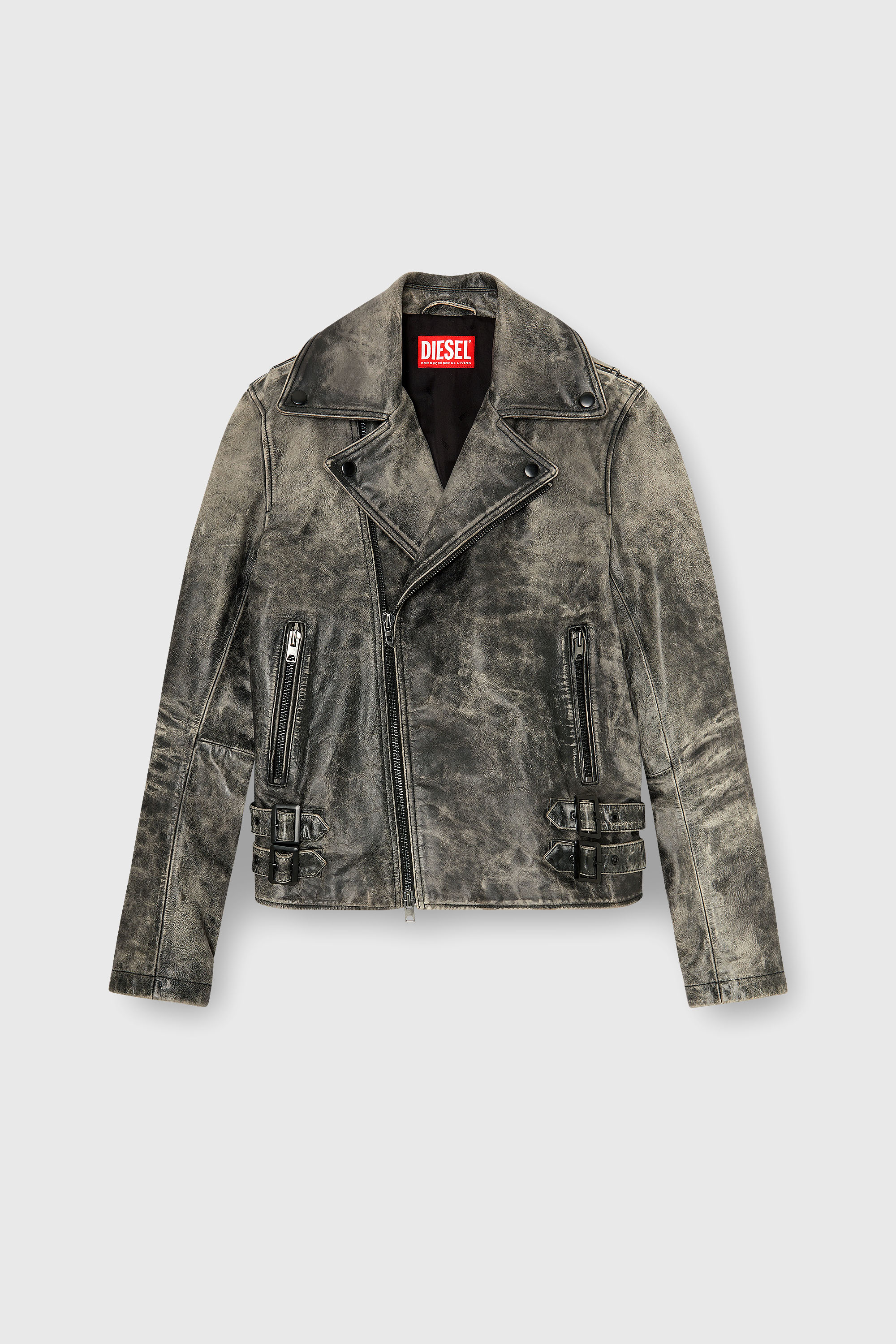Diesel - L-EON-CJCM, Man's Biker jacket in treated leather in Dark grey - 2
