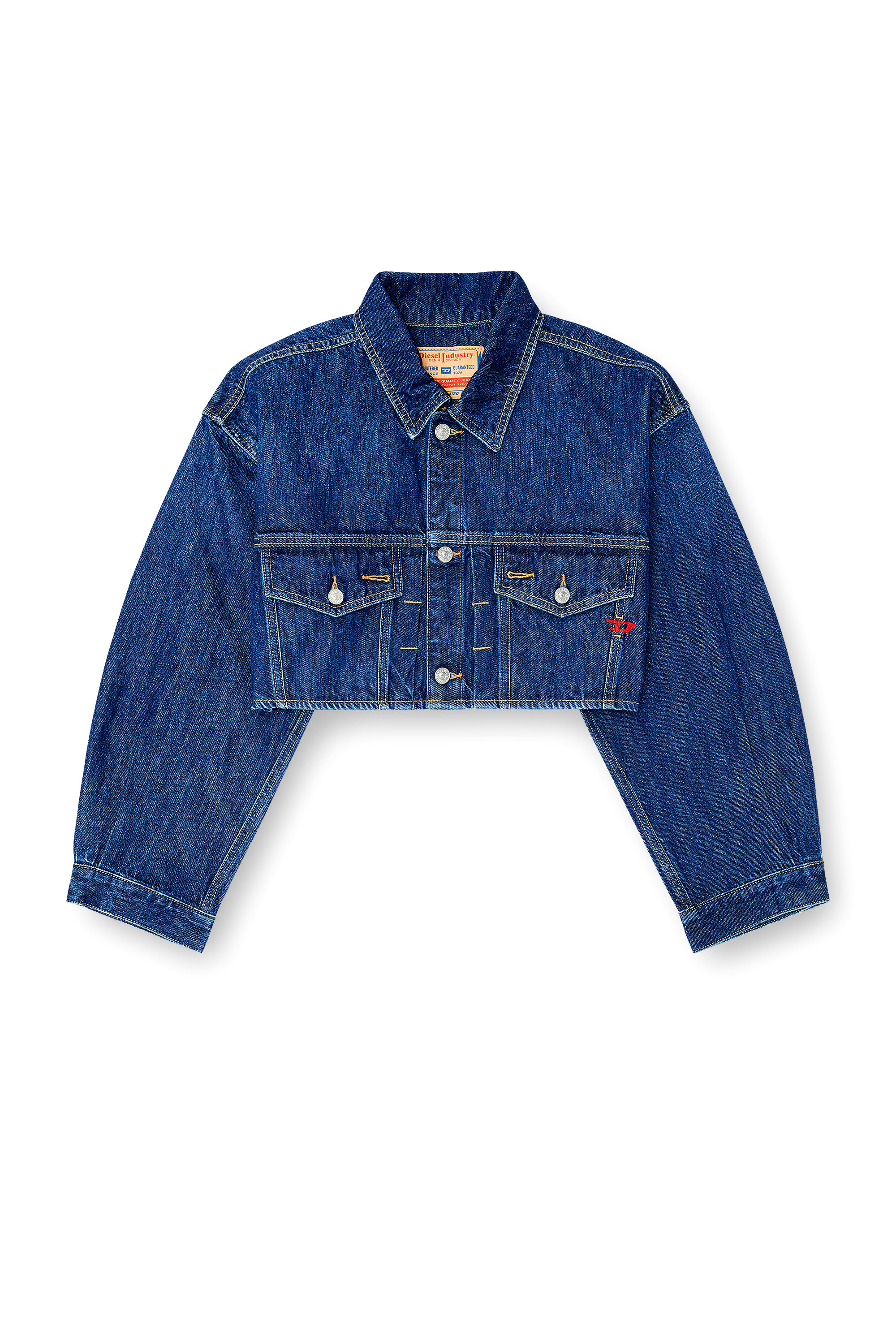 Diesel - DE-MALLEY, Veste trucker en denim cropped oversize Femme in Bleu - 3