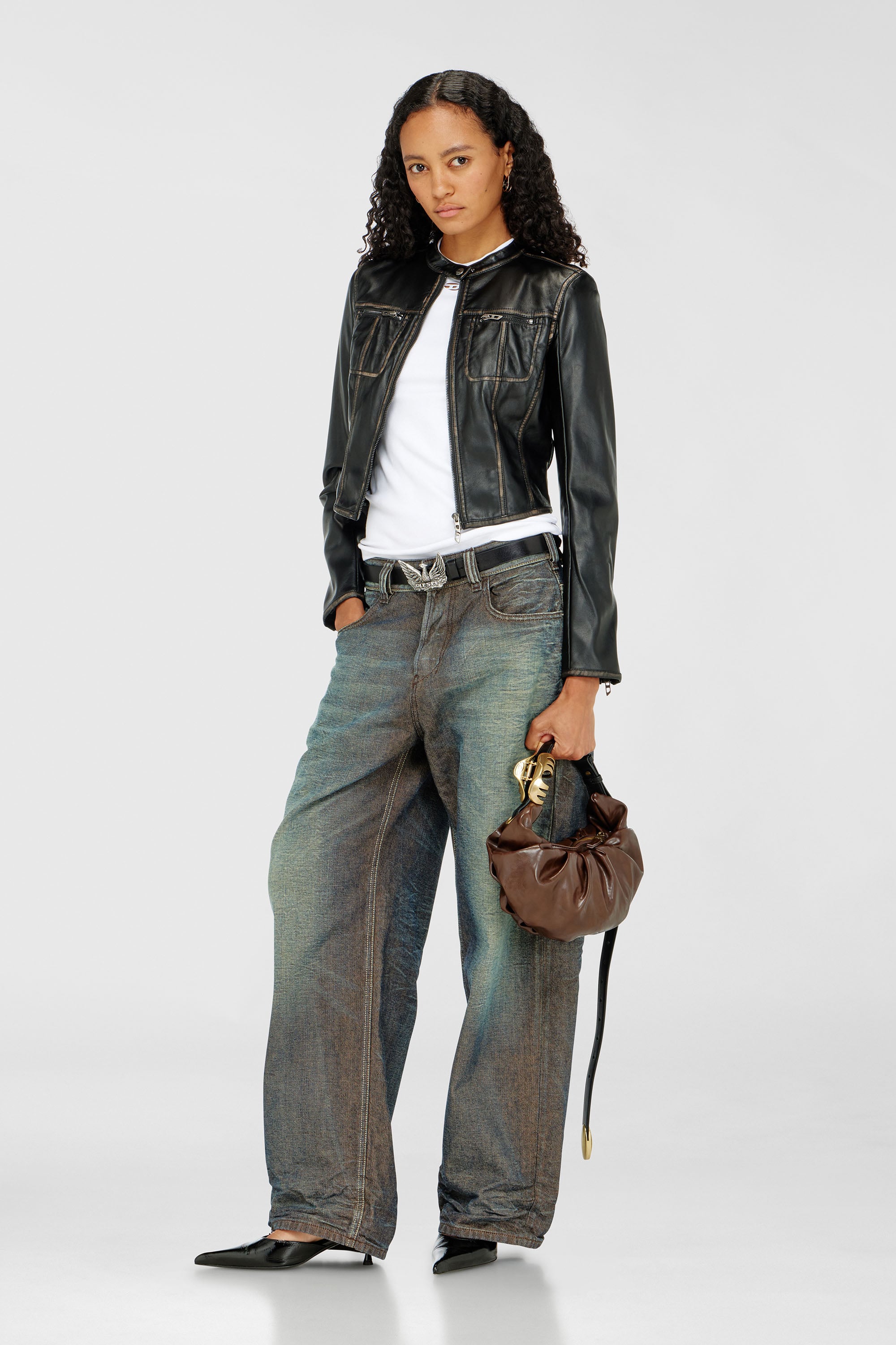 Diesel - G-LOBE, Giacca biker corta e distressed Donna in Nero - 2