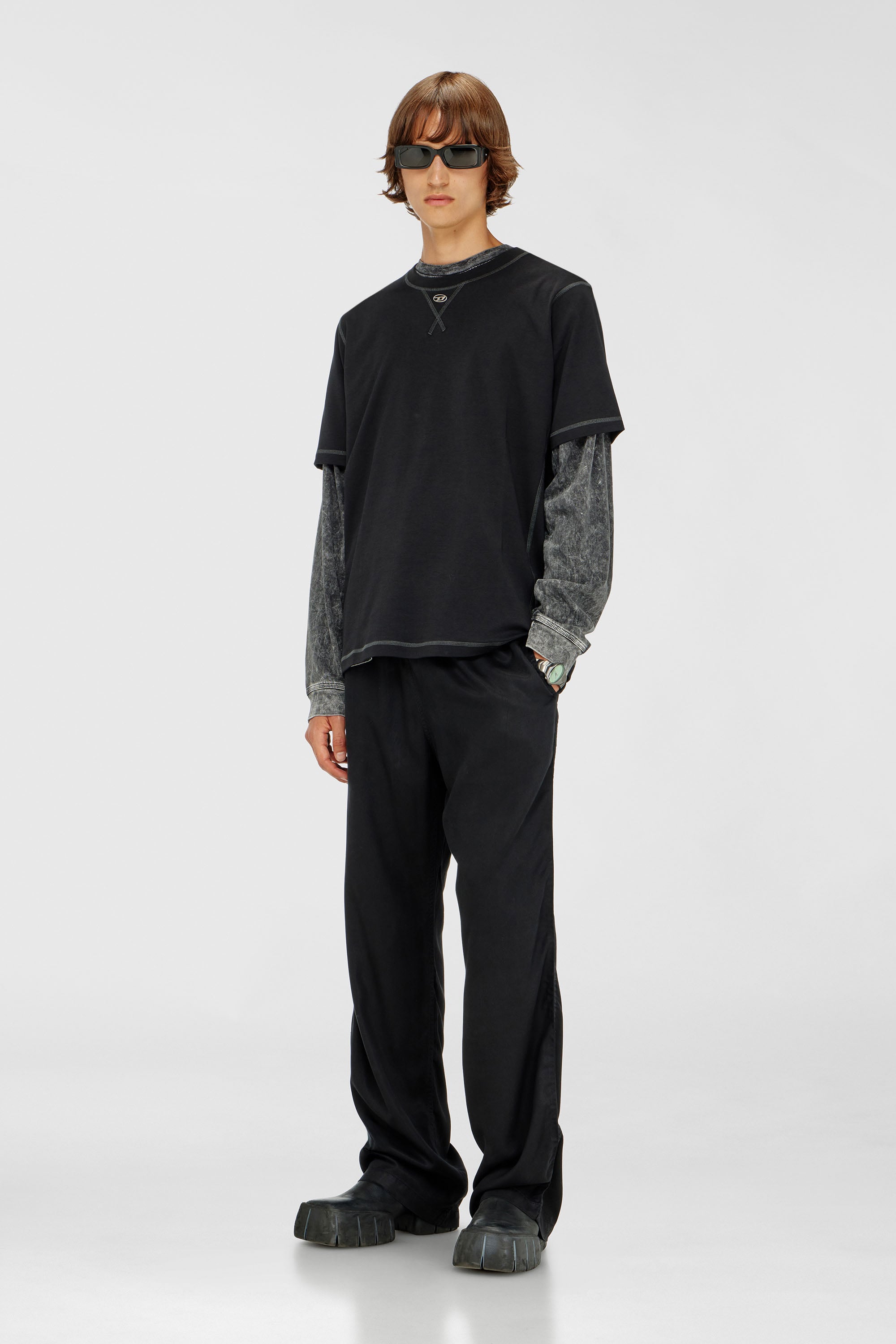 Diesel - T-MADJUST-TR, T-shirt regular con girocollo e Oval D Uomo in Grigio - 2