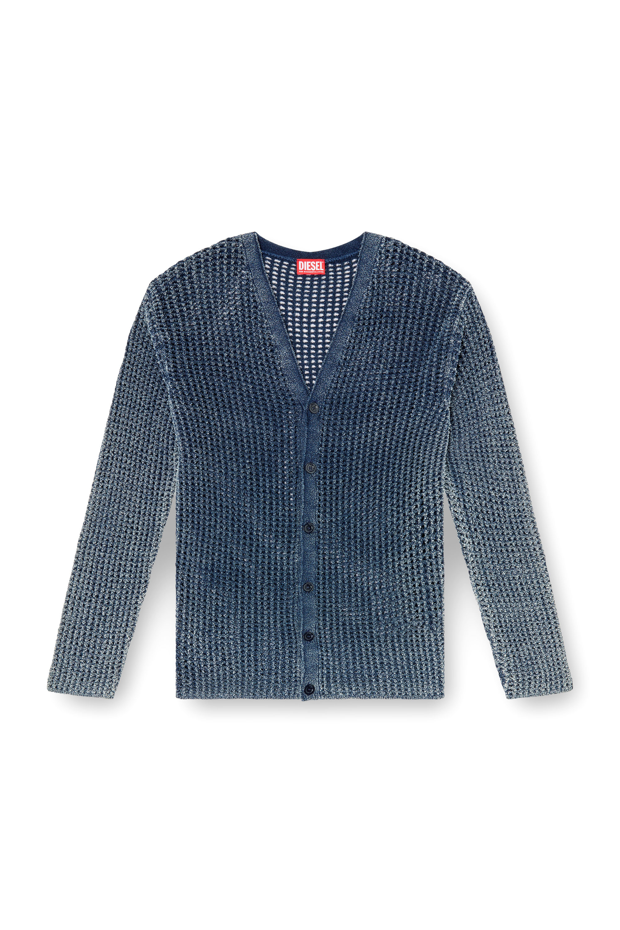 Diesel - K-REDRAM, Cardigan en maille mesh en fil de denim Homme in Bleu - 2