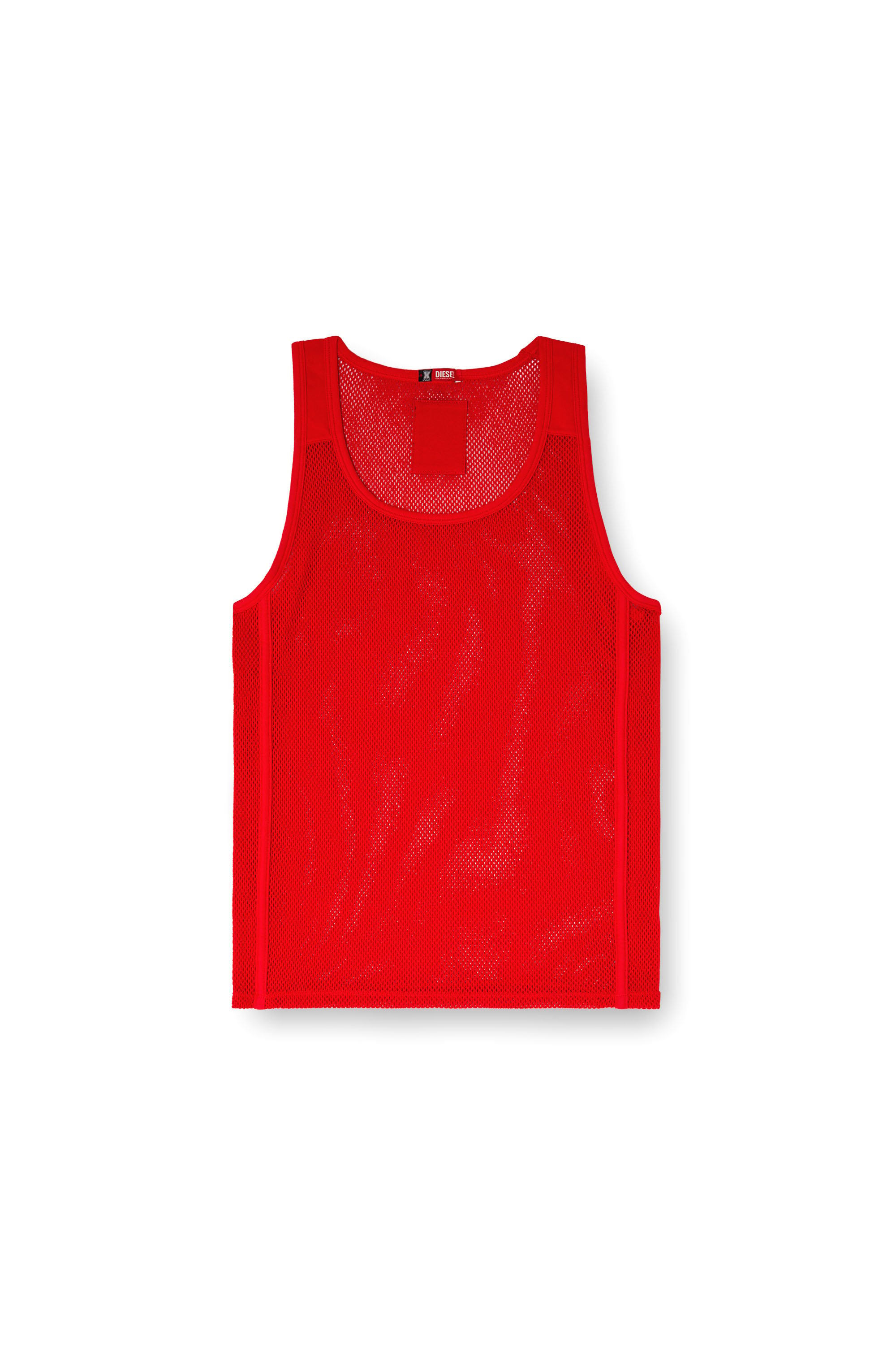 Diesel - STRING-AND-LACE-SLEEP-TANK, Débardeur en résille avec empiècements en jersey Homme in Rouge - 4