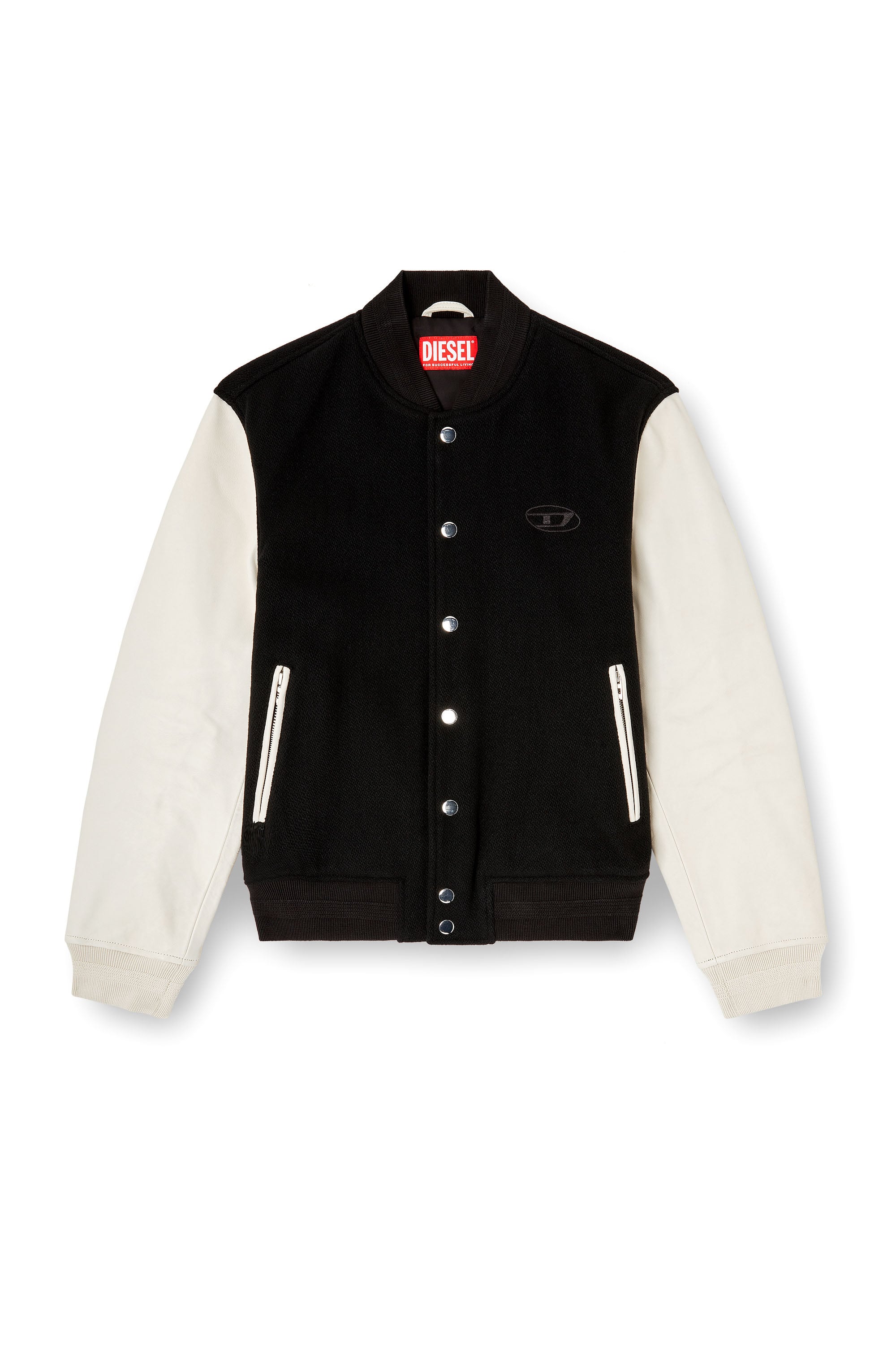 Diesel - L-ARRY-WRD, Herren Bomberjacke aus Wollmischung und Leder in Schwarz/Weiss - 3