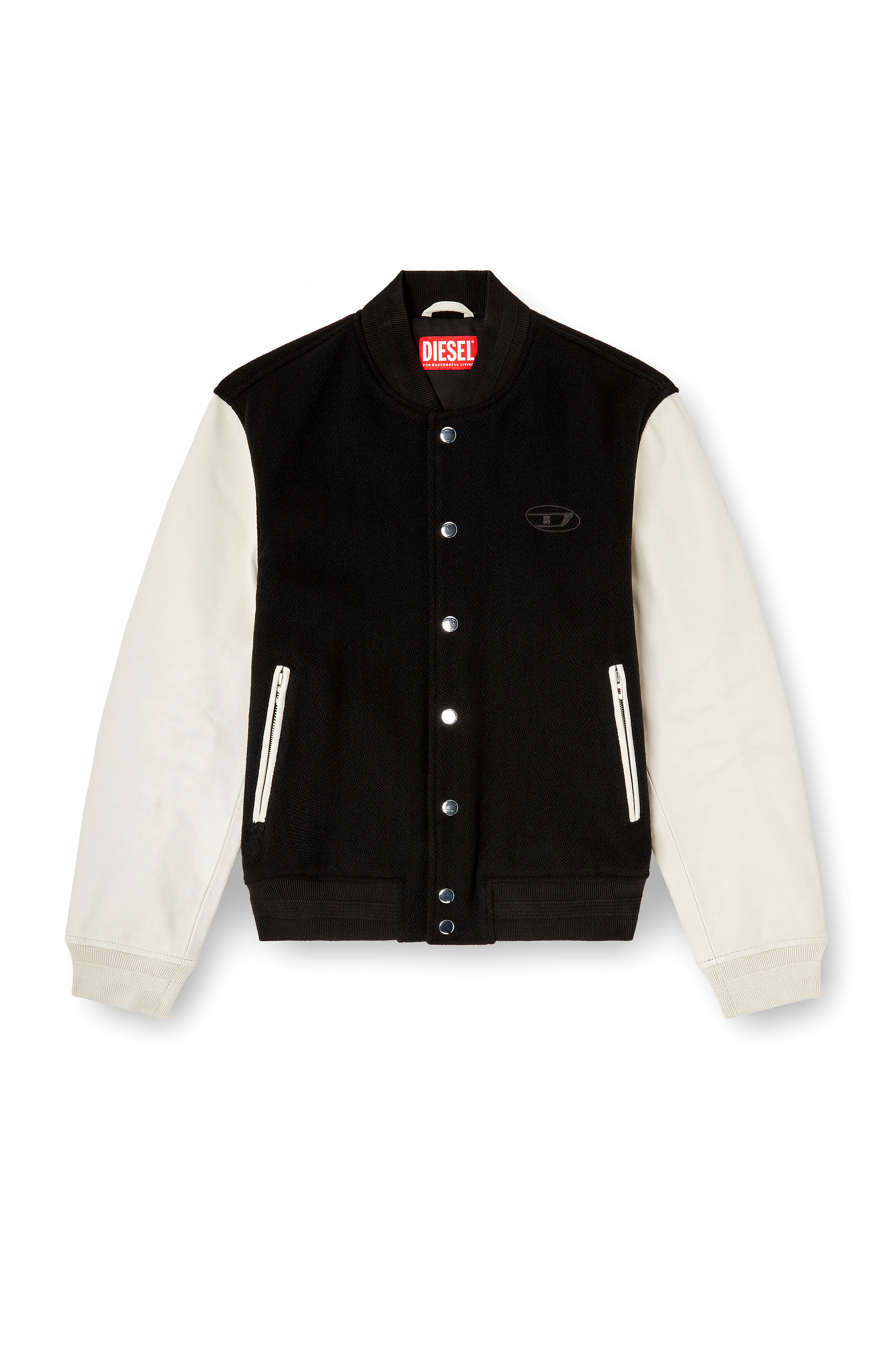 Diesel - L-ARRY-WRD, Herren Bomberjacke aus Wollmischung und Leder in Schwarz/Weiss - 2