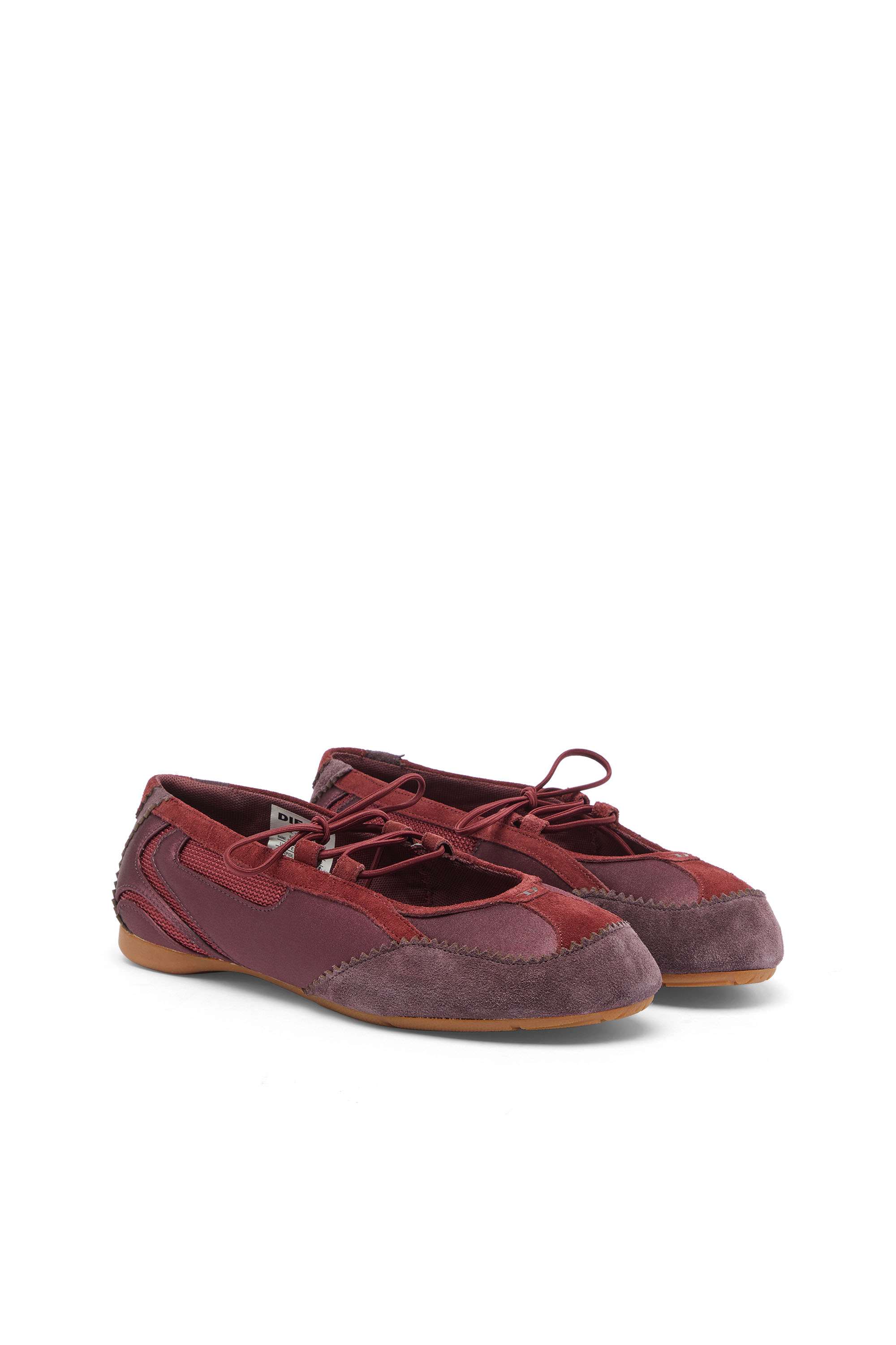 Diesel - D-MILE BALLERINA LACE UP II W, D-Mile - Ballerines &agrave; lacets en cuir et mesh Femme in Rouge - 2