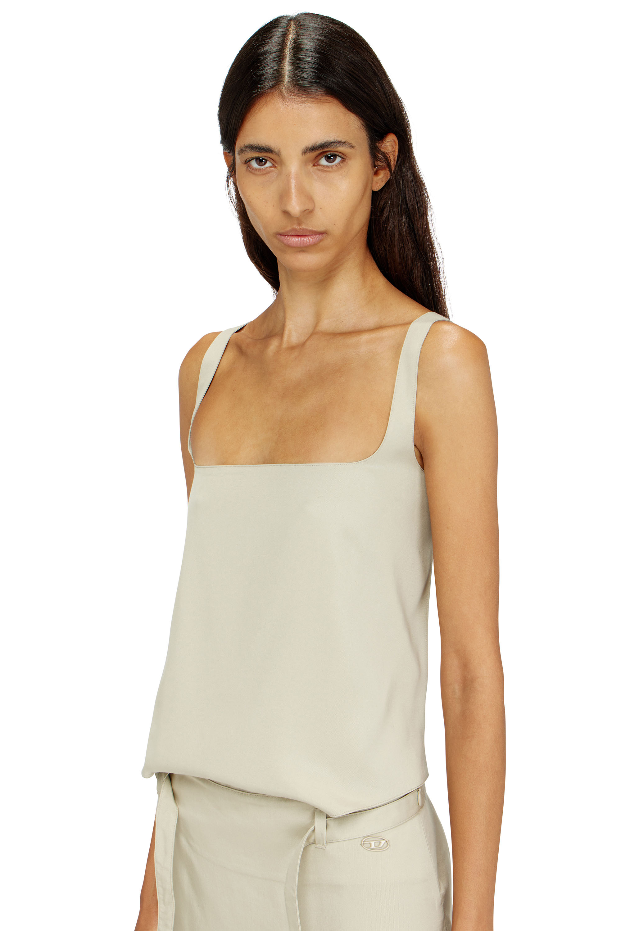 Diesel - D-SANA, Damen Midikleid mit Sch&uuml;rzen-Design und offenem R&uuml;cken aus Lyocell in Beige - 5