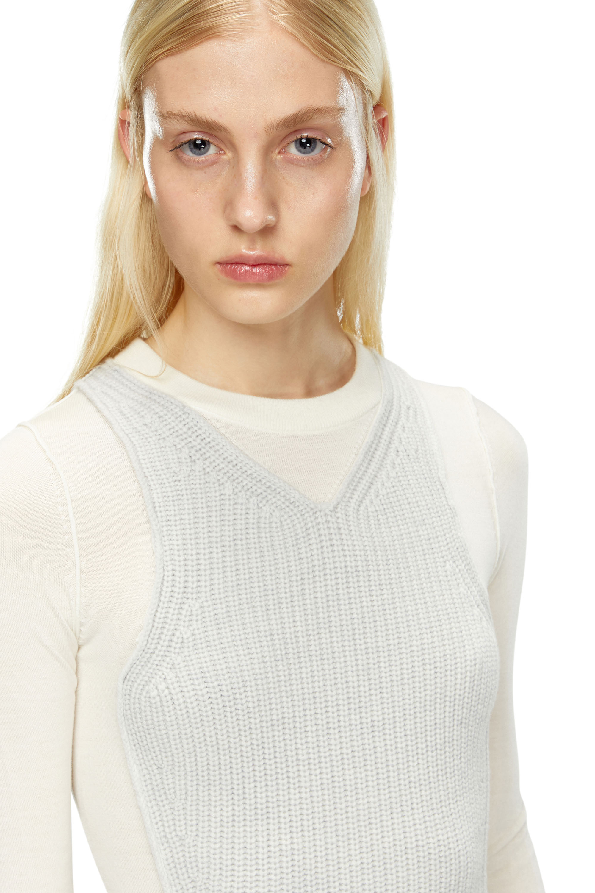 Diesel - M-ARENA, Woman Short knit dress with layered effect in White - Image 4