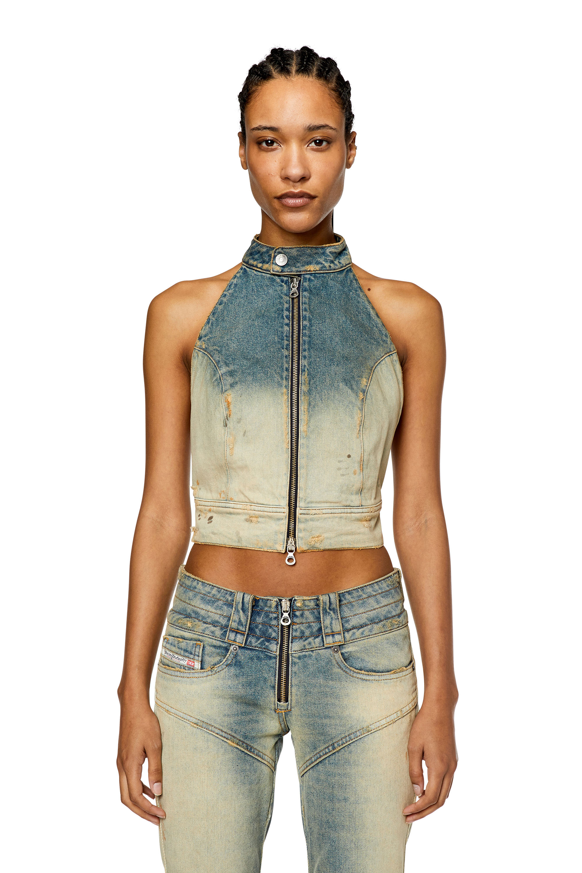 Diesel - DE-BIK-FSC, Top aperto sulla schiena in denim effetto pizzo Donna in Blu - 3