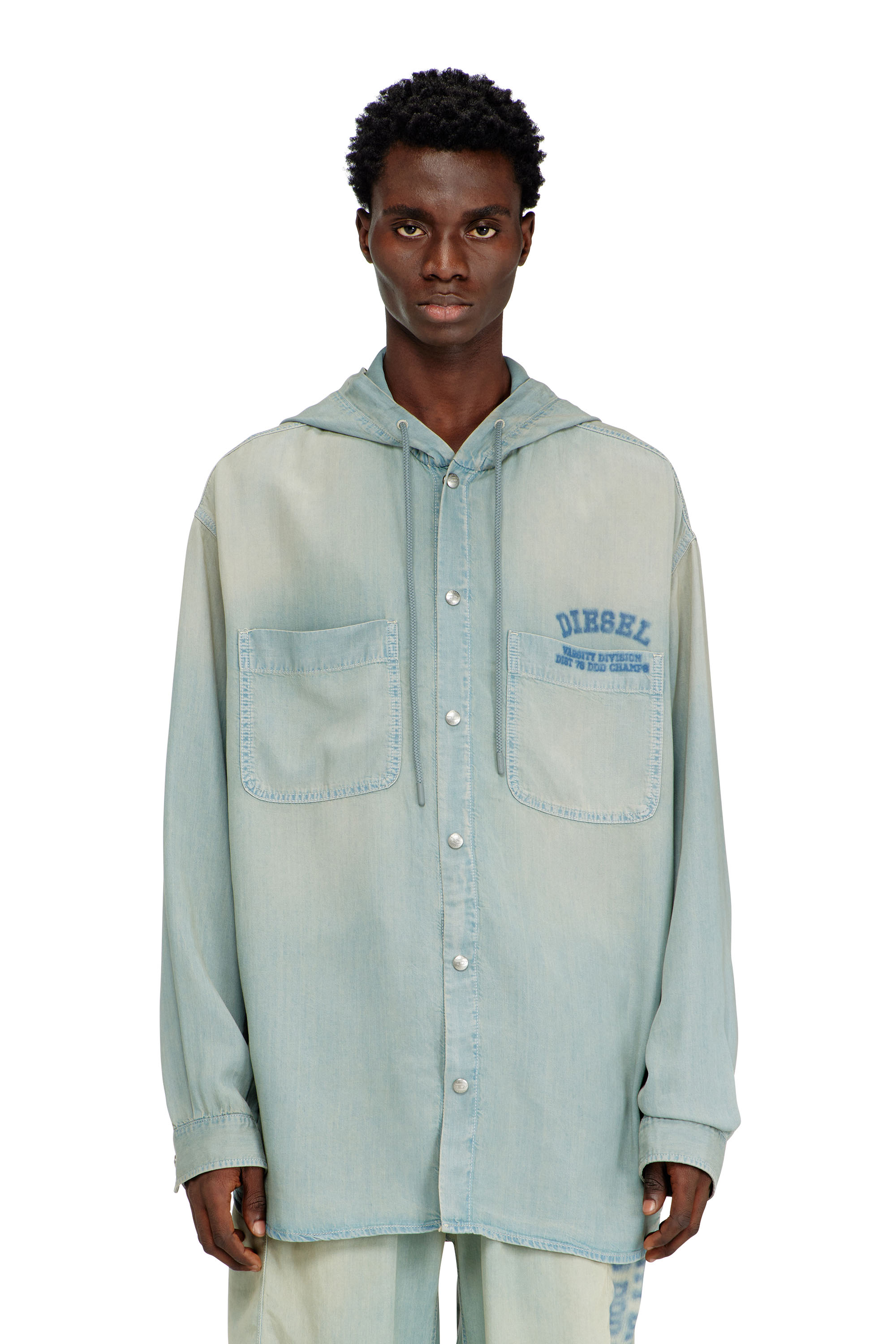 Diesel - D-DEWNY-HOOD-S3, Overshirt in denim fluido effetto dirt Uomo in ToBeDefined - 1