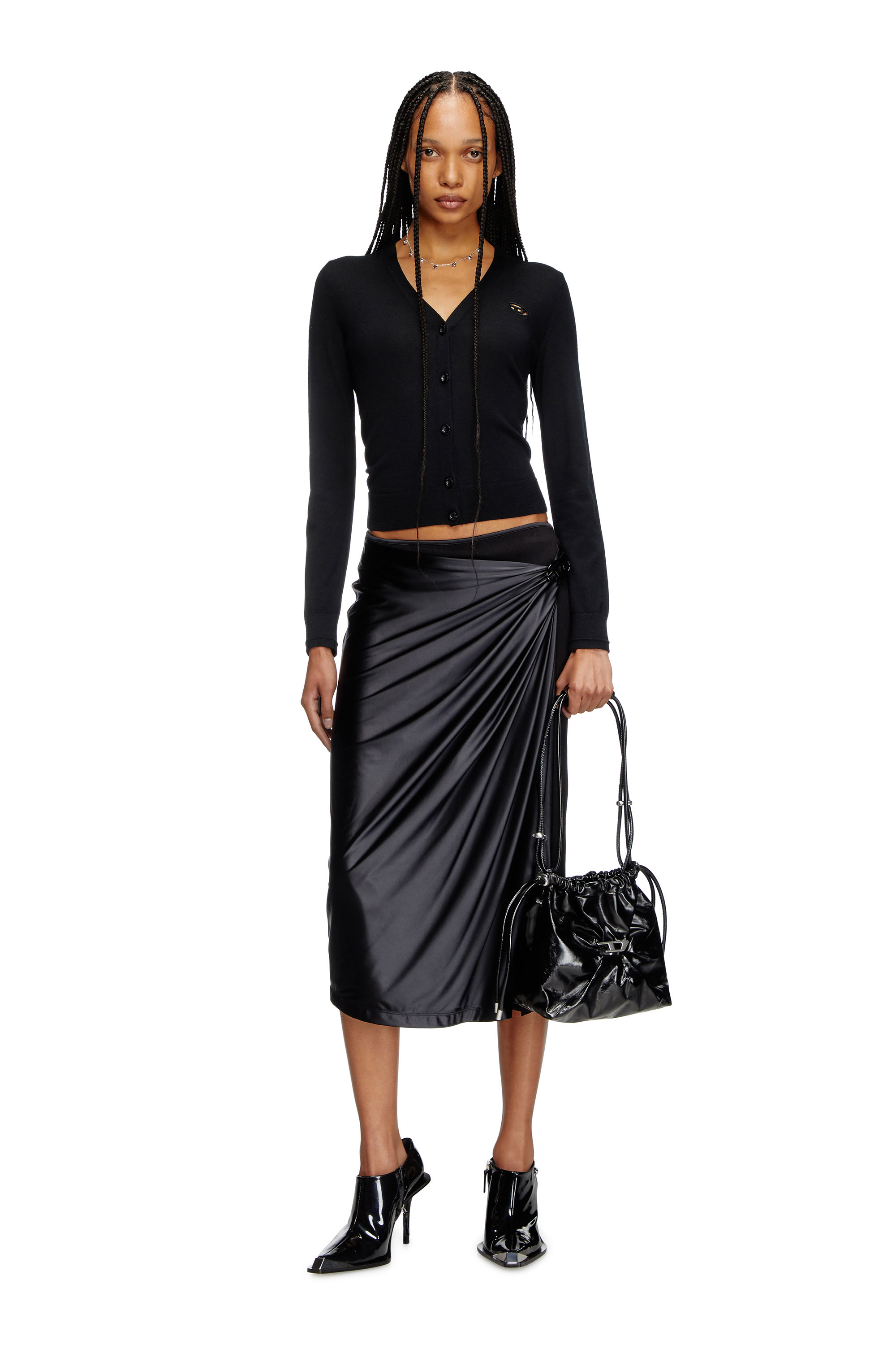 Diesel - M-ALIMA, Cardigan en laine avec logo cut-out Femme in Noir - 1