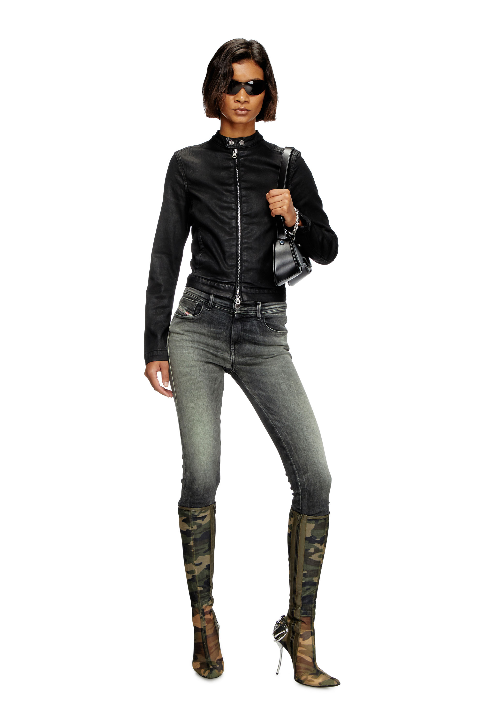 Diesel - DE-MORNIN JOGG, Veste biker en denim enduit Femme in Noir - 1