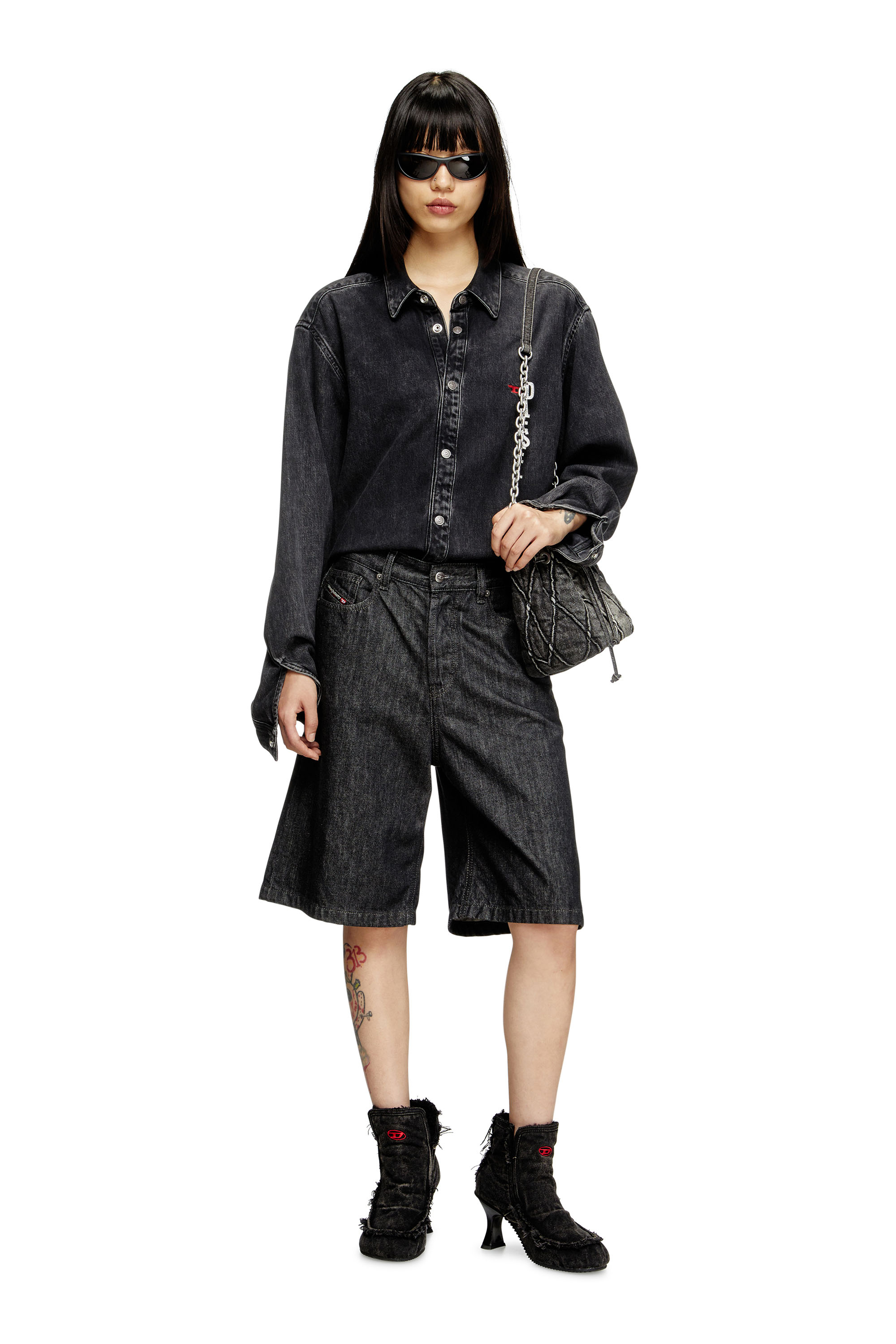Diesel - DE-SIRE-SHORT, Damen Shorts aus Rinse-Wash-Denim in Schwarz - 2