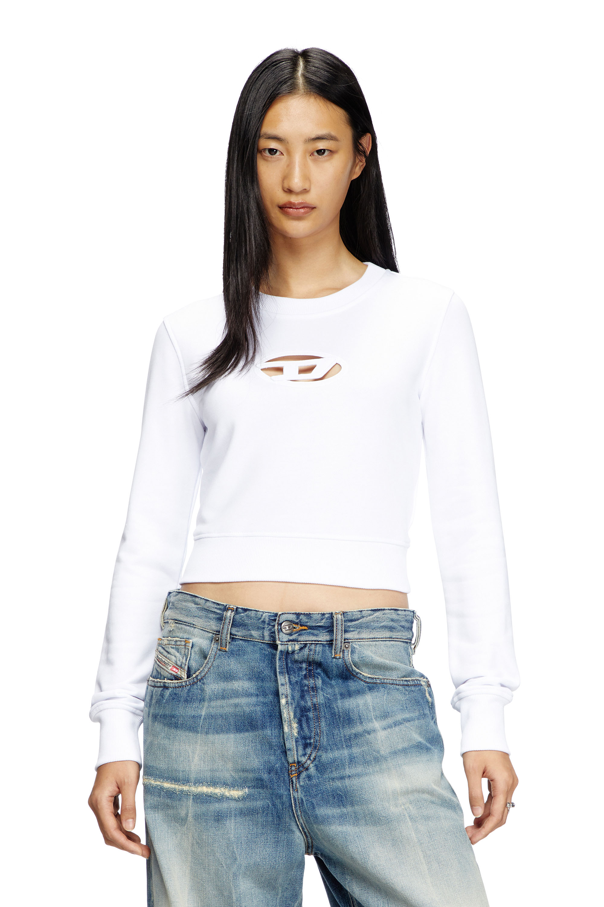 Diesel - F-SLIMMY-OD, Damen Kurzes Sweatshirt mit Cutout-Logo in Weiß - 1