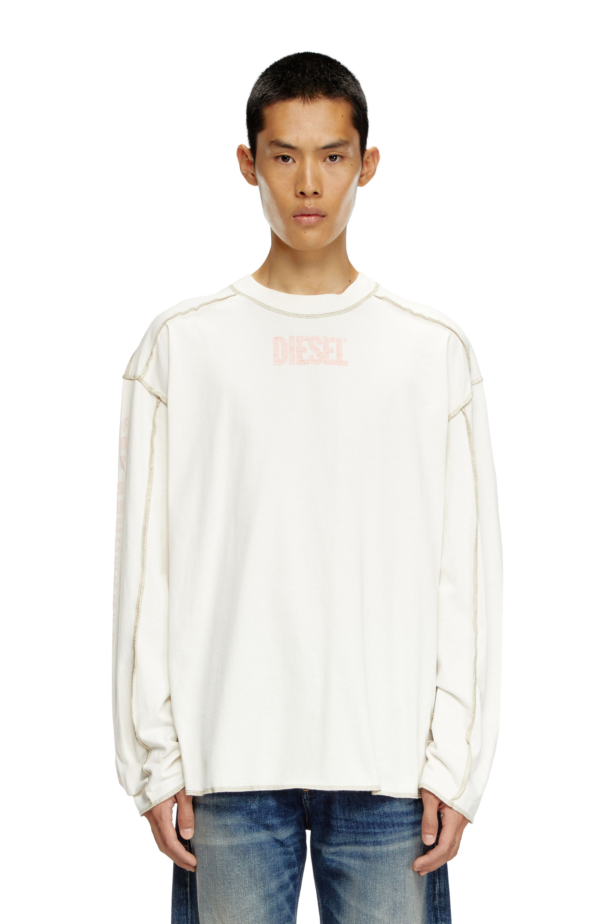 Diesel - T-CRAOR-LS, Homme T-shirt à manches longues avec effet « inside-out » in Blanc - Image 1