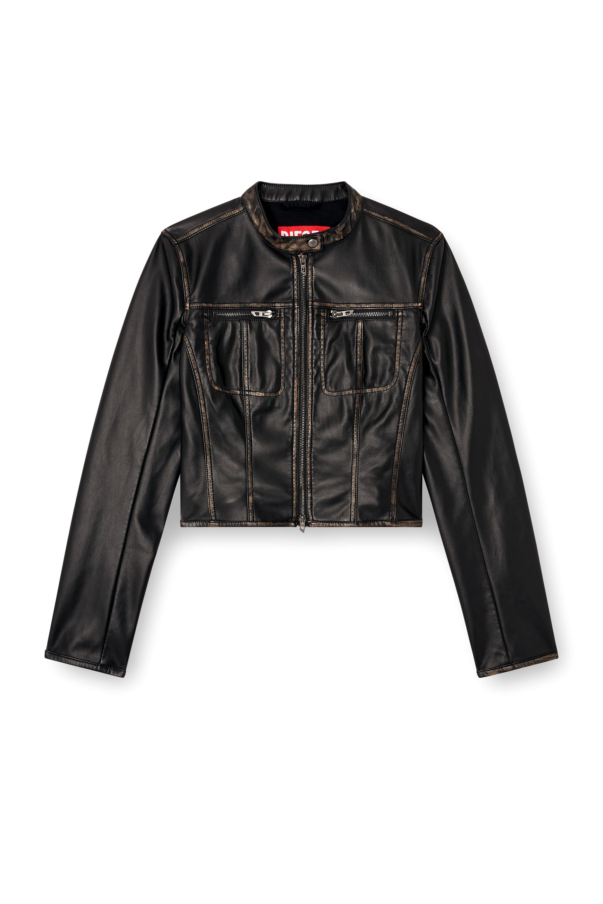 Diesel - G-LOBE, Damen Verkürzte vielgetragene Biker-Jacke in Schwarz - 3