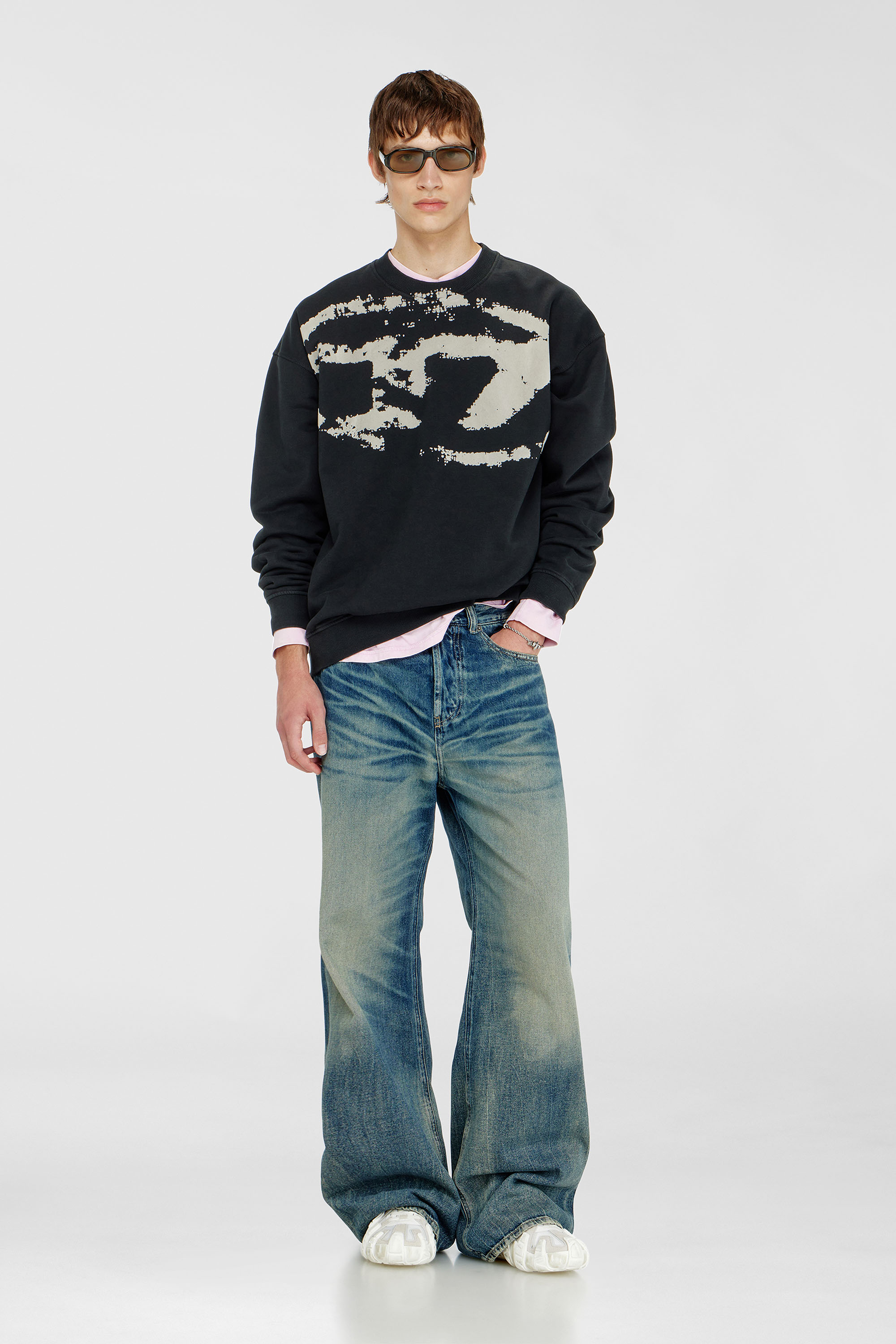 Diesel - S-BOXT-N5, Herren Baumwoll-Sweatshirt mit geflocktem Oval D in Schwarz - 2