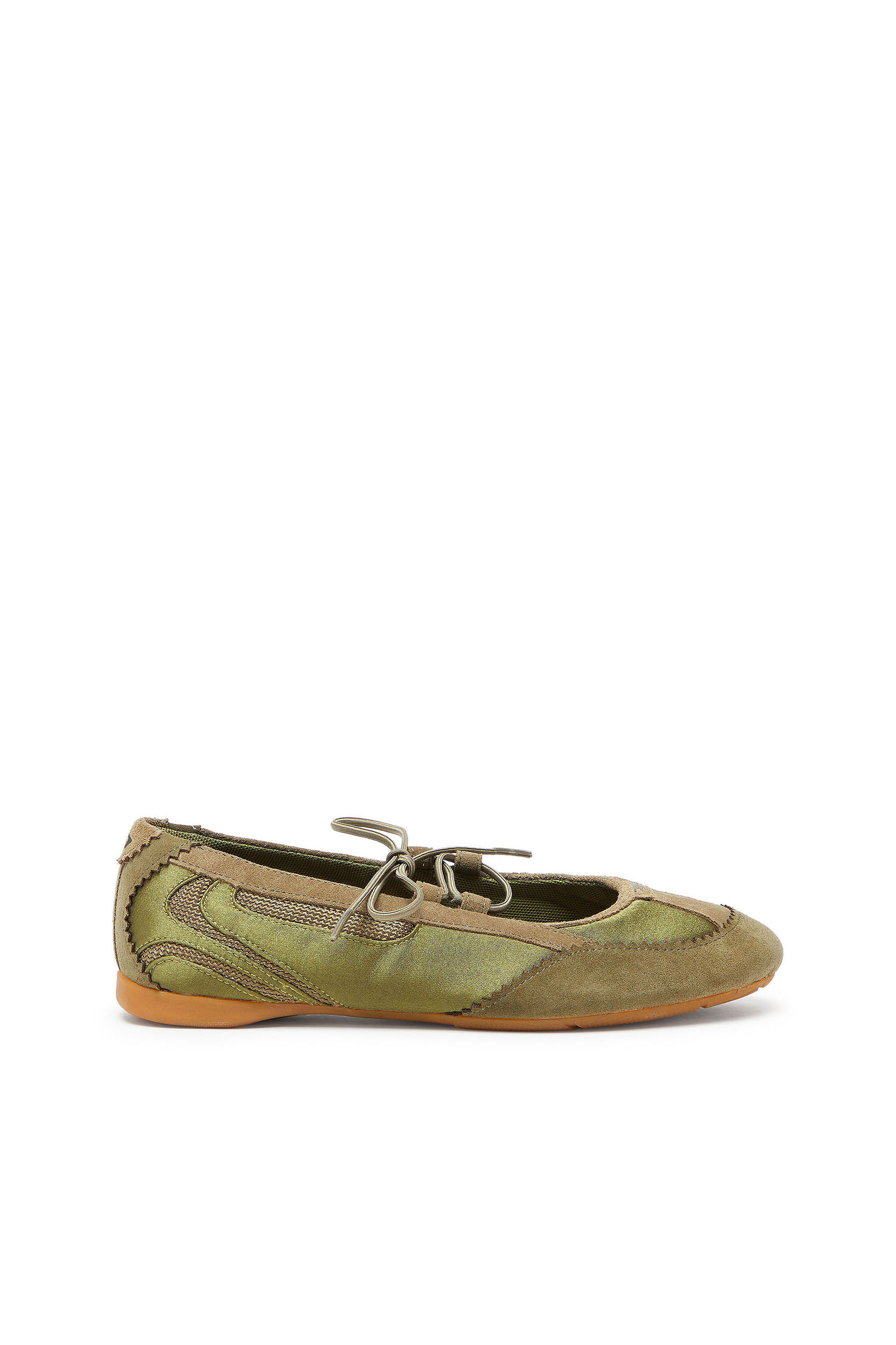 Diesel - D-MILE BALLERINA LACE UP II W, D-Mile - Ballerines &agrave; lacets en cuir et mesh Femme in Vert - 1