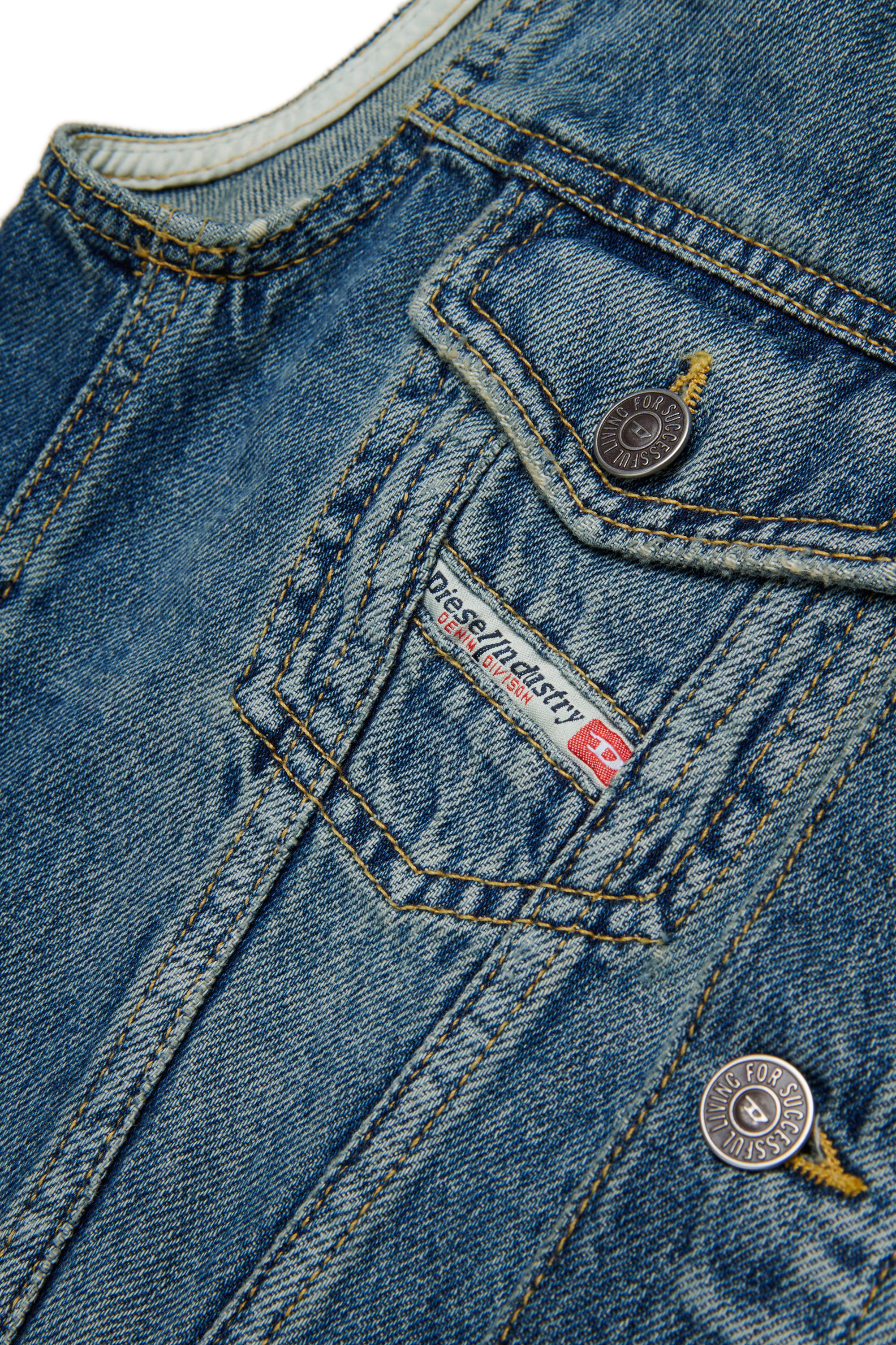 Diesel - JNHILL-OVER-SM, Herren Weste aus bearbeitetem Denim mit Abriebstellen in Mittelblau - 4