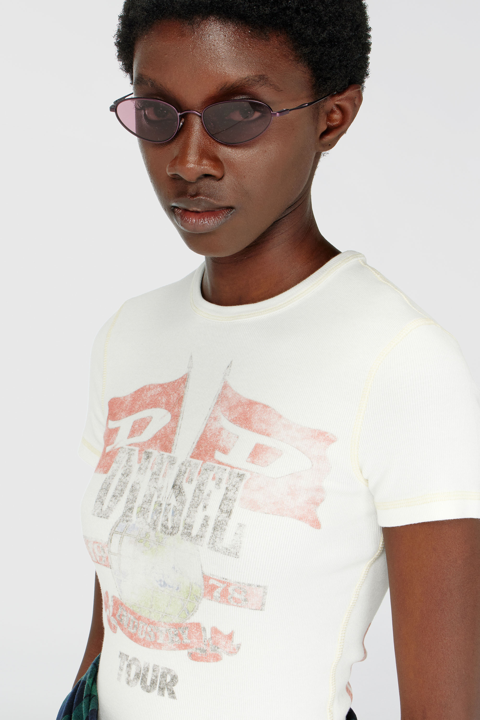 Diesel - T-MARSY-RIB, Damen Geripptes T-Shirt mit Konzertgrafiken in null - 5