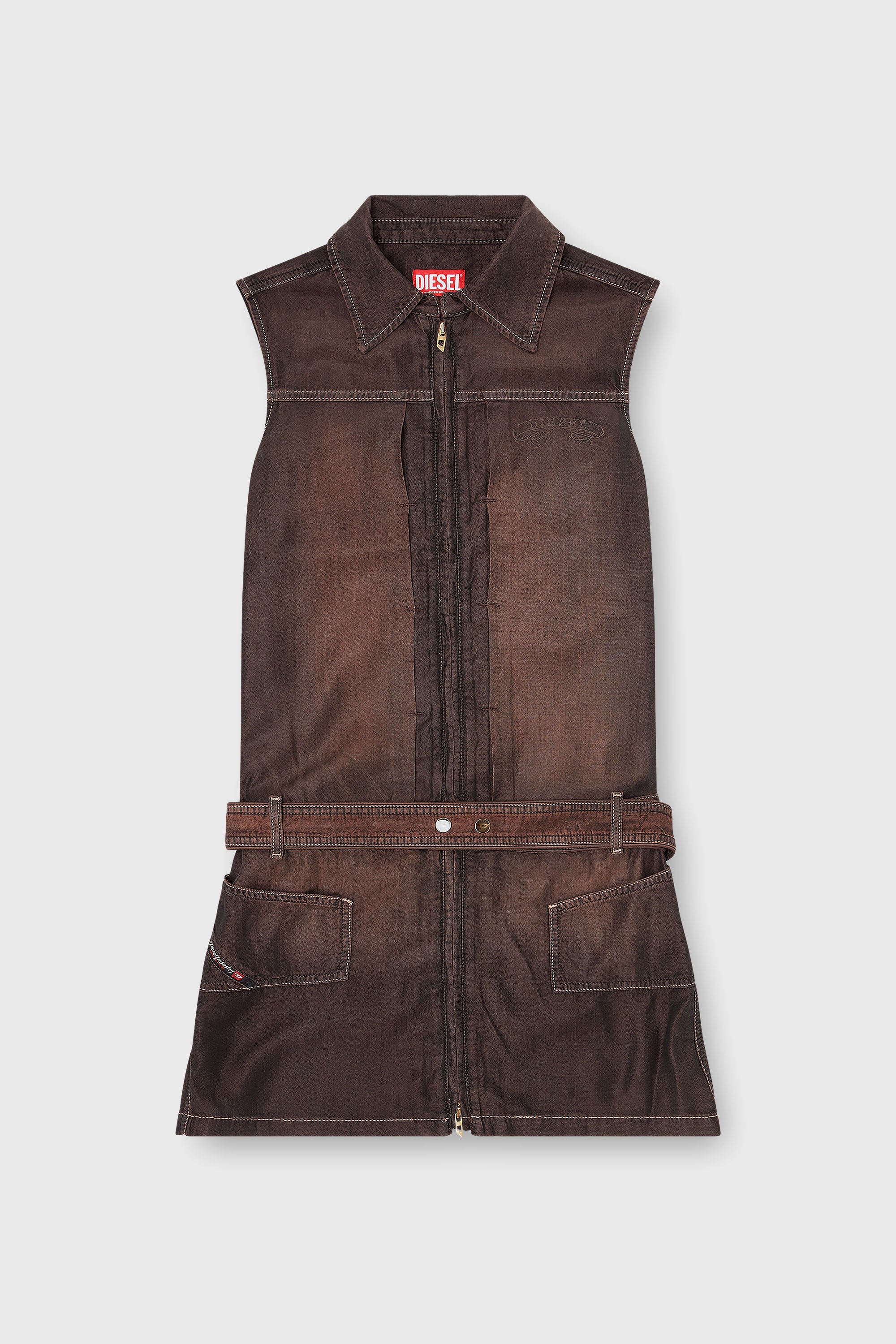 Diesel - DE-EDROS-S, Minidress in denim fluido spalmato Donna in Marrone - 1