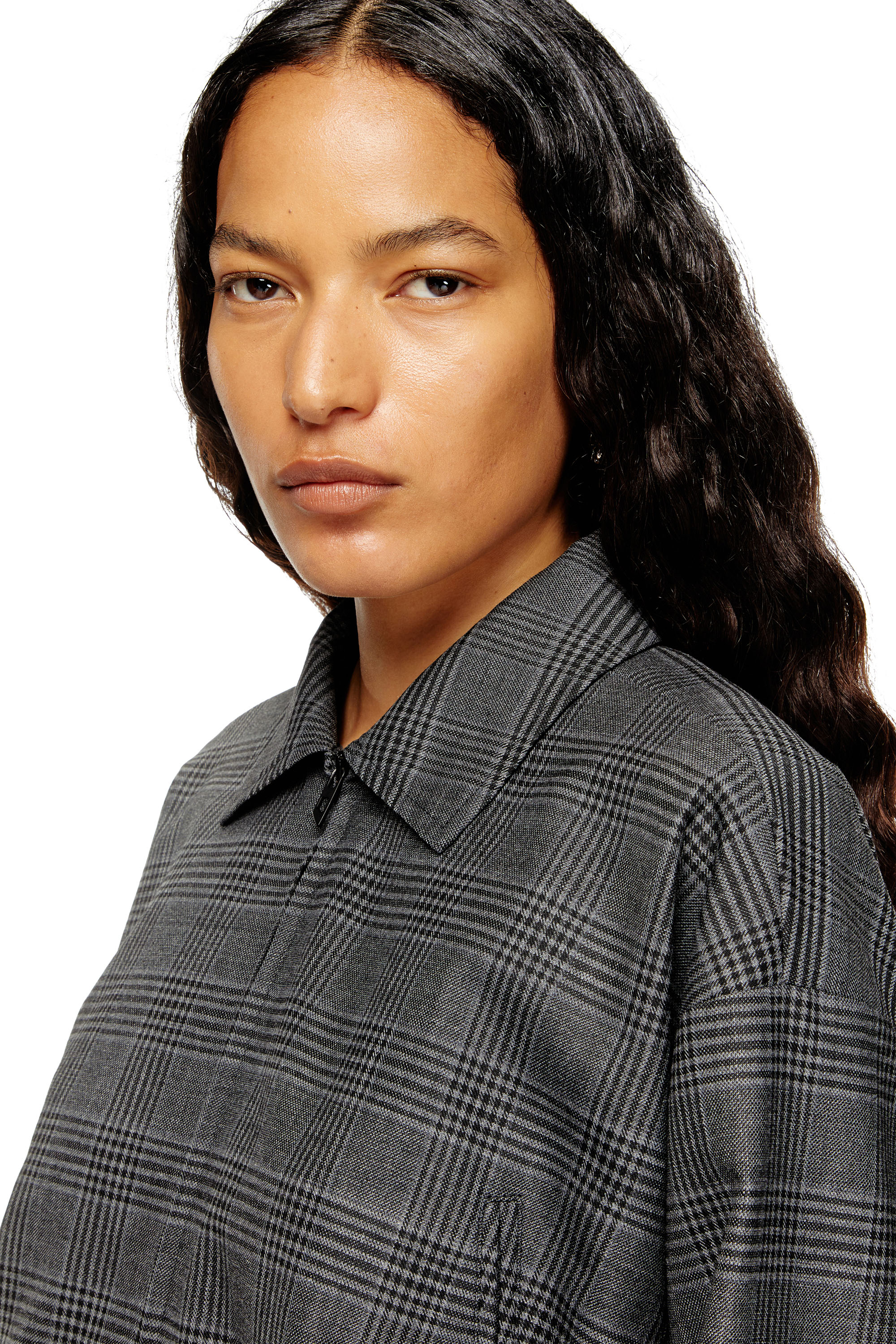 Diesel - J-TING-FEM, Damen Verkürzte Coach-Jacke aus Prince-of-Wales-Wollmischung in Schwarz - 5