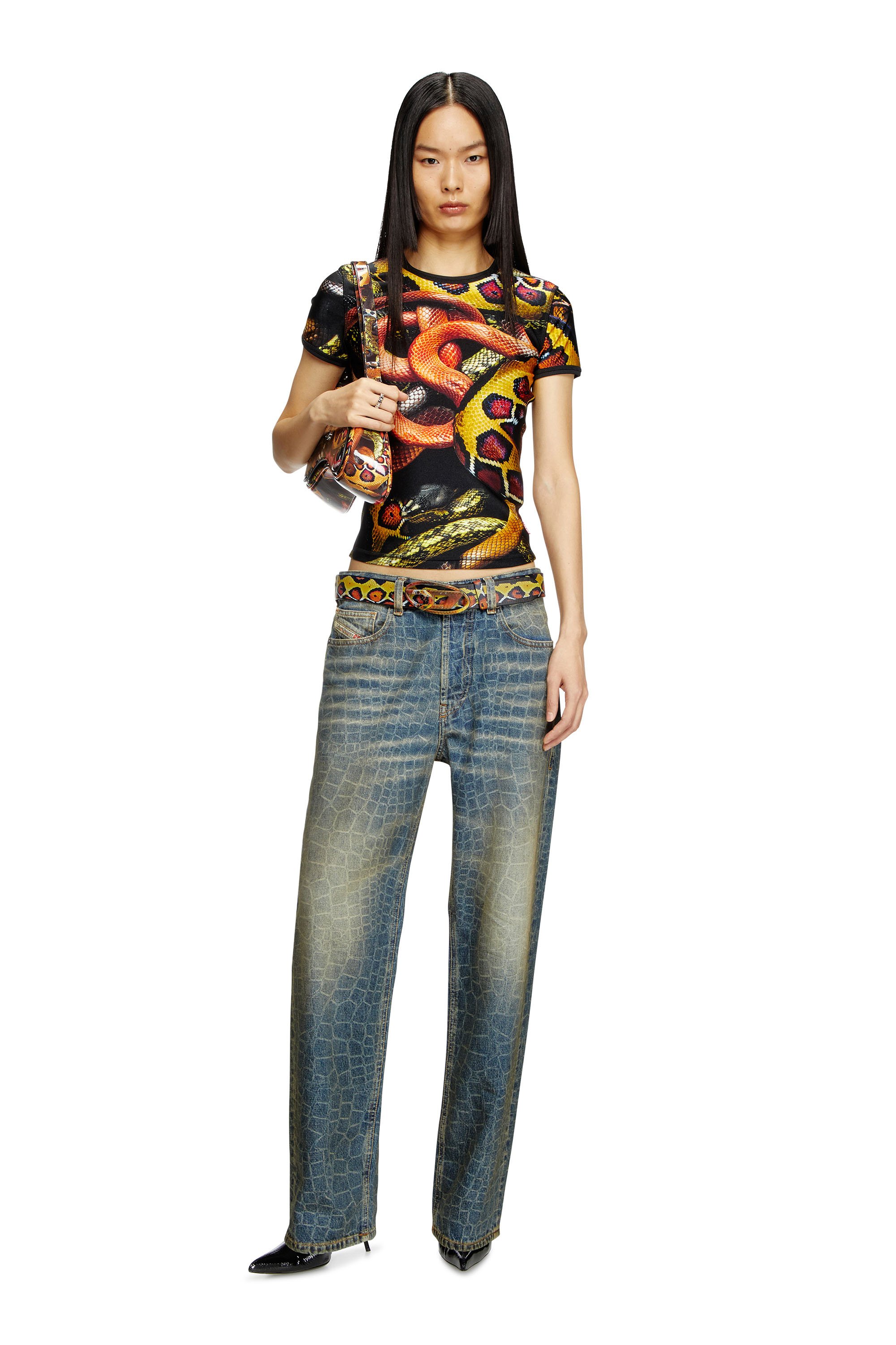 Diesel - CL-T-UNCLE-SNAKE, T-shirt in Lycra con stampa snake all-over Unisex in Multicolor - 6