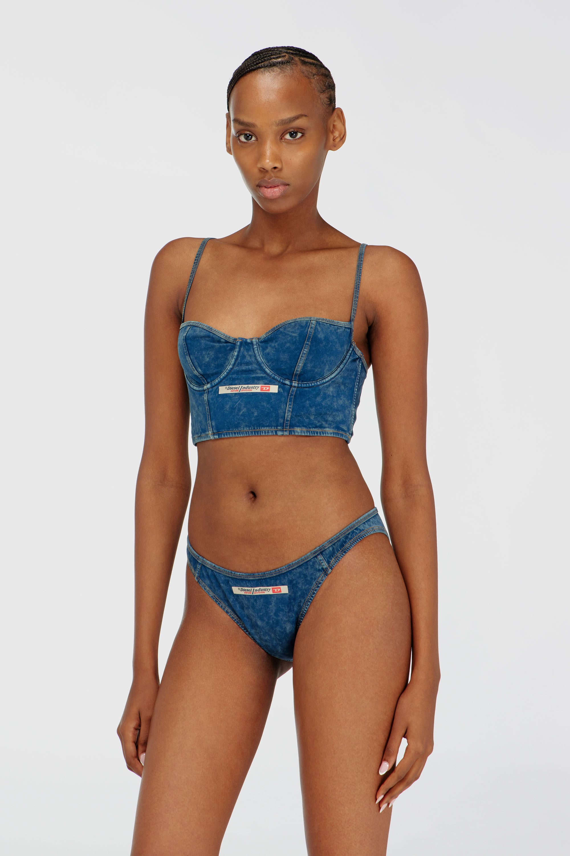 Diesel - SHEILA-DNM, Bustier in cotone effetto denim Donna in Blu - 1