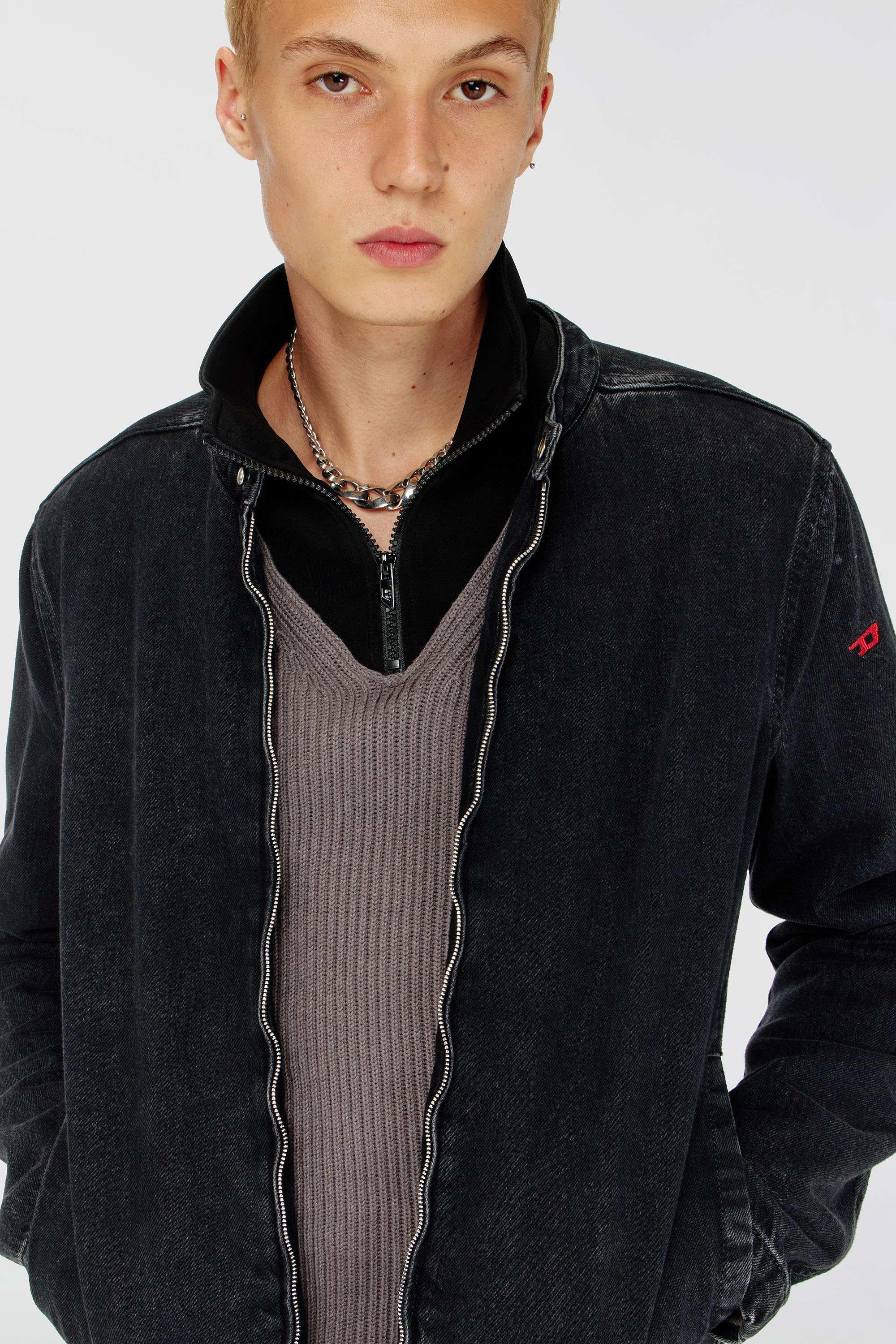 Diesel - D-GLORY, Herren Bikerjacke aus sauber gewaschenem Denim in Schwarz - 5