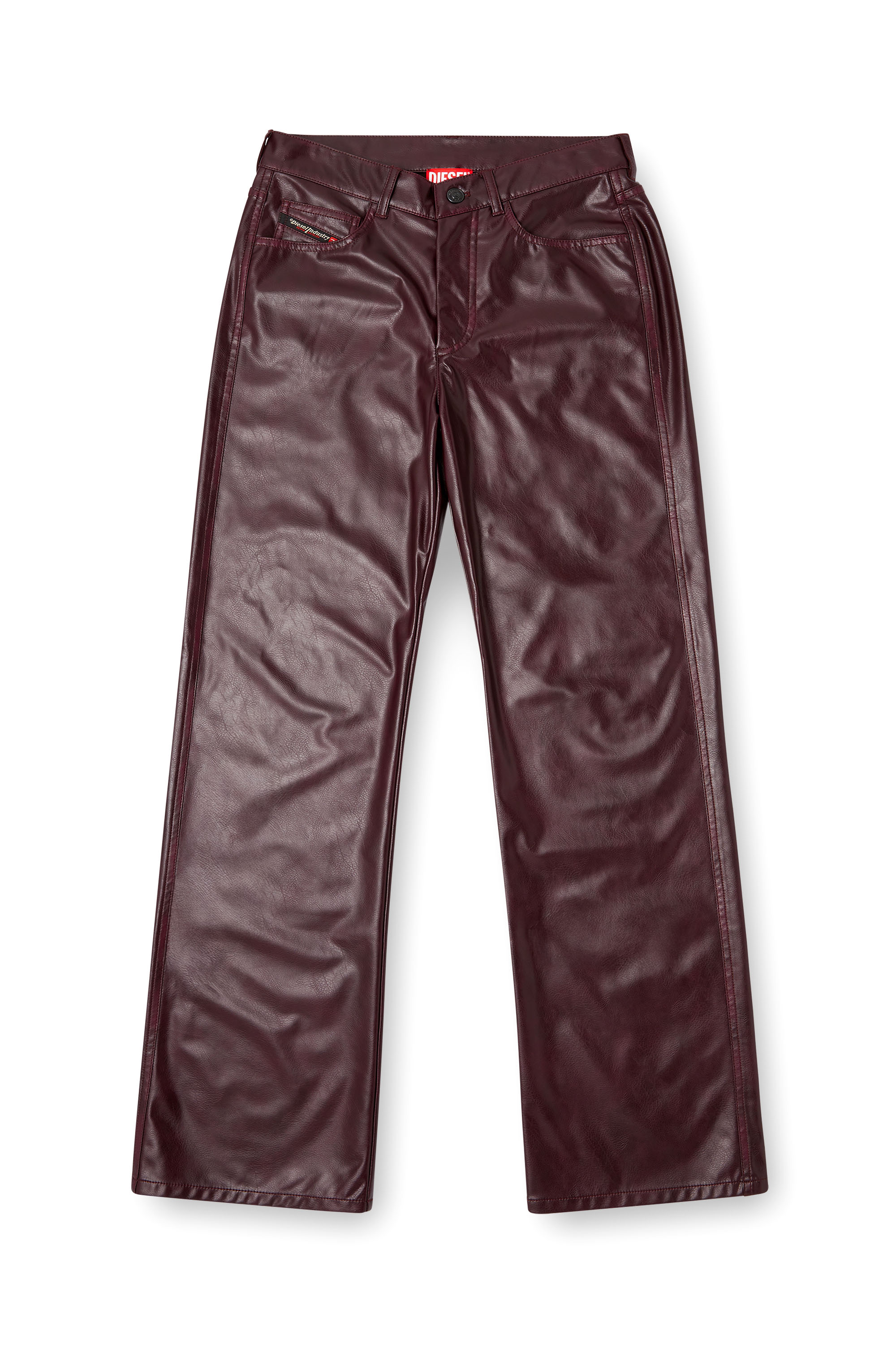 Diesel - FR-P-LAIN, Pantaloni burgundy in tessuto coated Donna in Rosso - 2