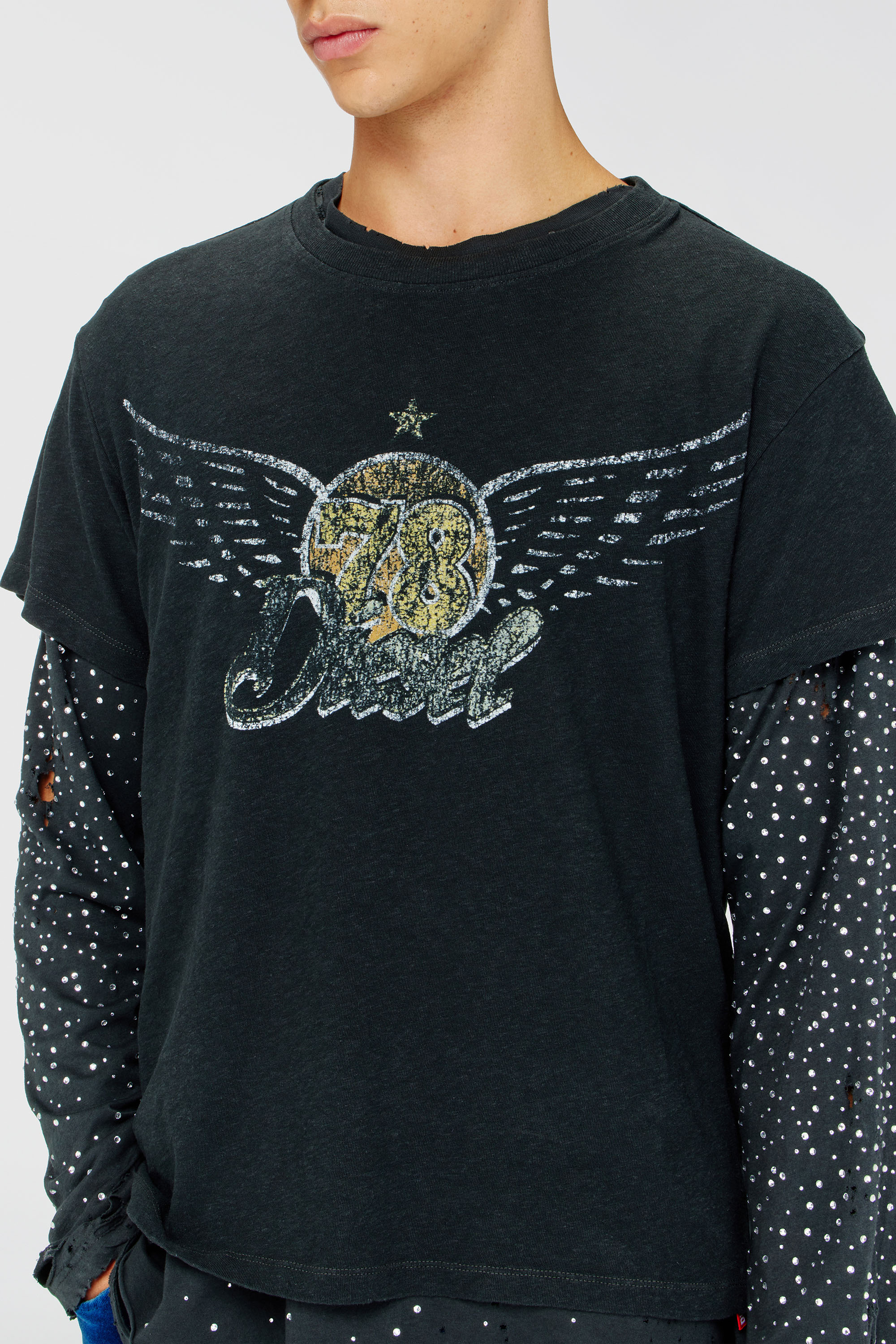 Diesel - T-GERIO-A, T-shirt in cotone-canapa con grafica concerti Uomo in Nero - 5