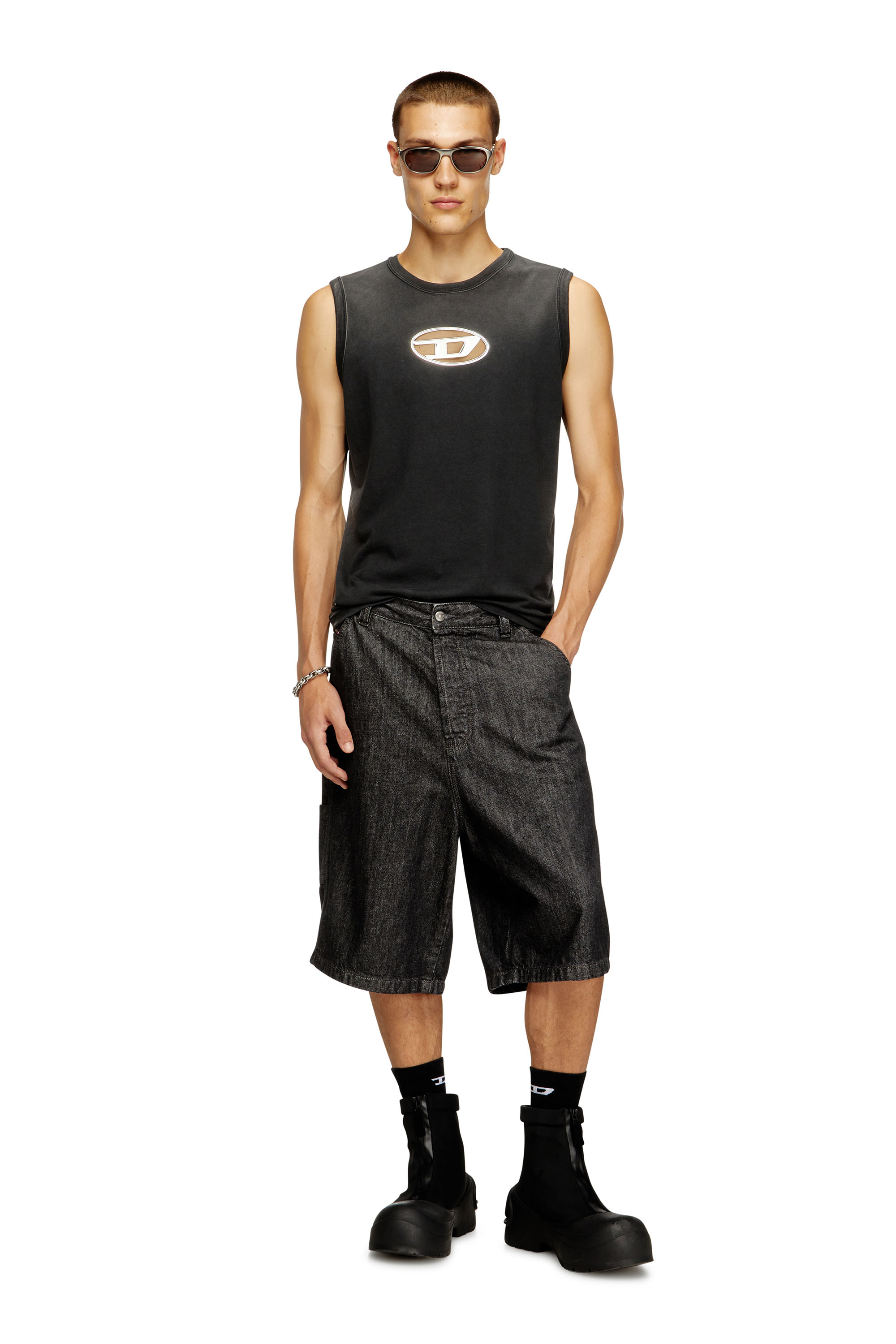 Diesel - T-BRICO, Débardeur délavé avec Oval D bouffant Homme in Noir - 2