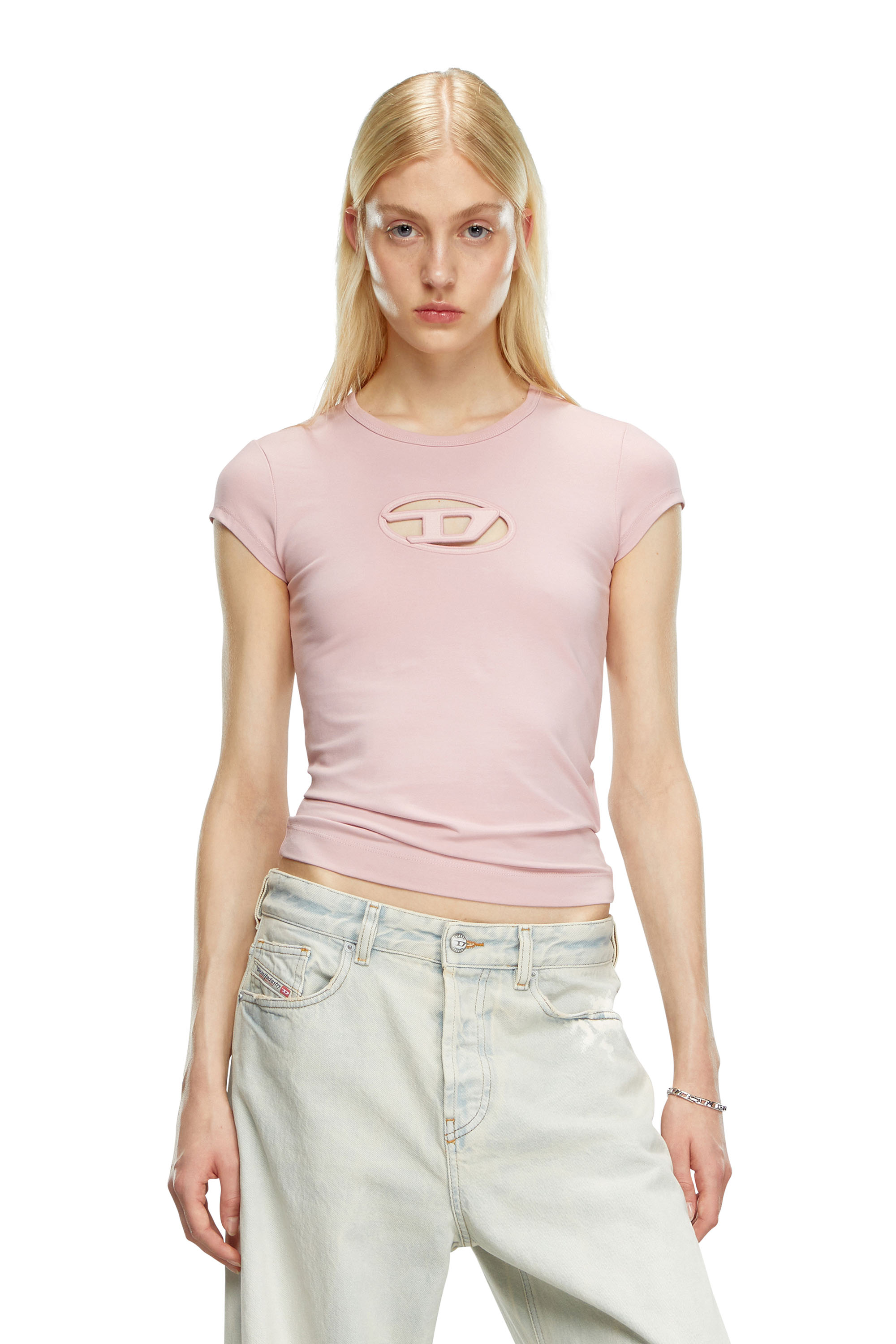 Diesel - T-ANGIE, Damen T-Shirt mit Cutout-Logo in Rosa - Image 2