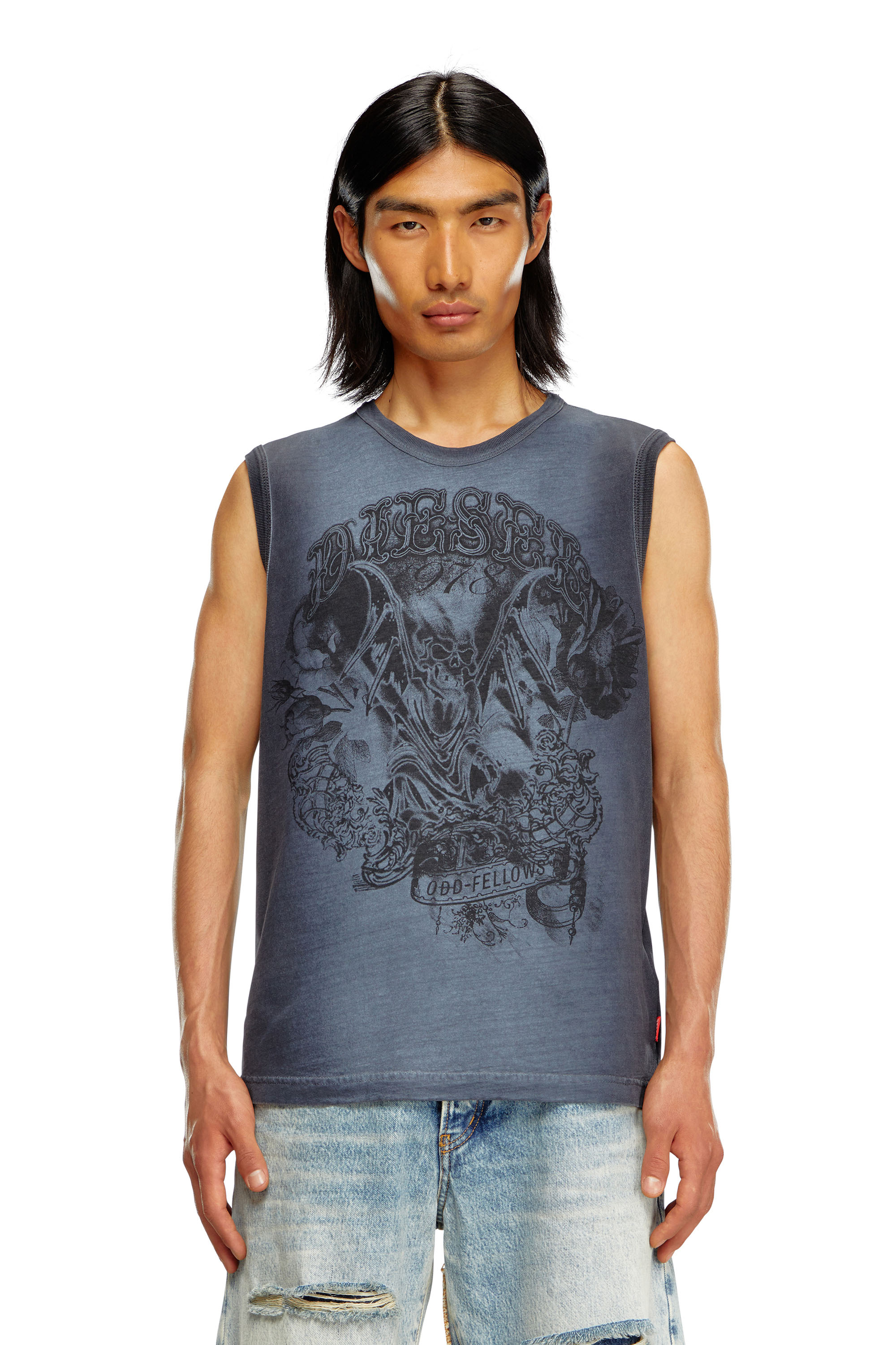 Diesel - T-BISCO-Q1, Man's Faded tank top with graphic print in Dark Blue - 5