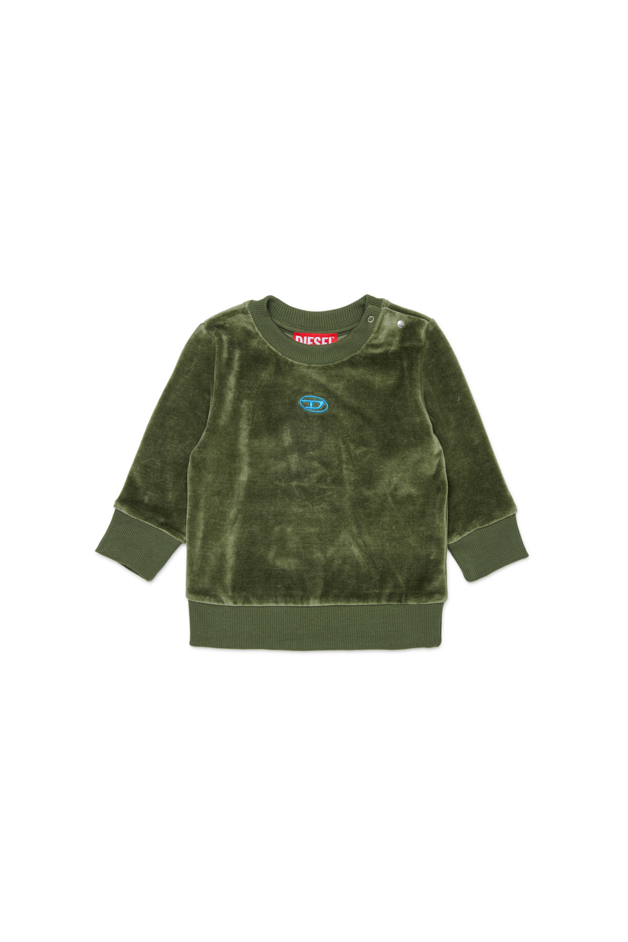 Diesel - SHENIB, Sweat-shirt en velours avec broderie Oval D Homme in Vert - 1