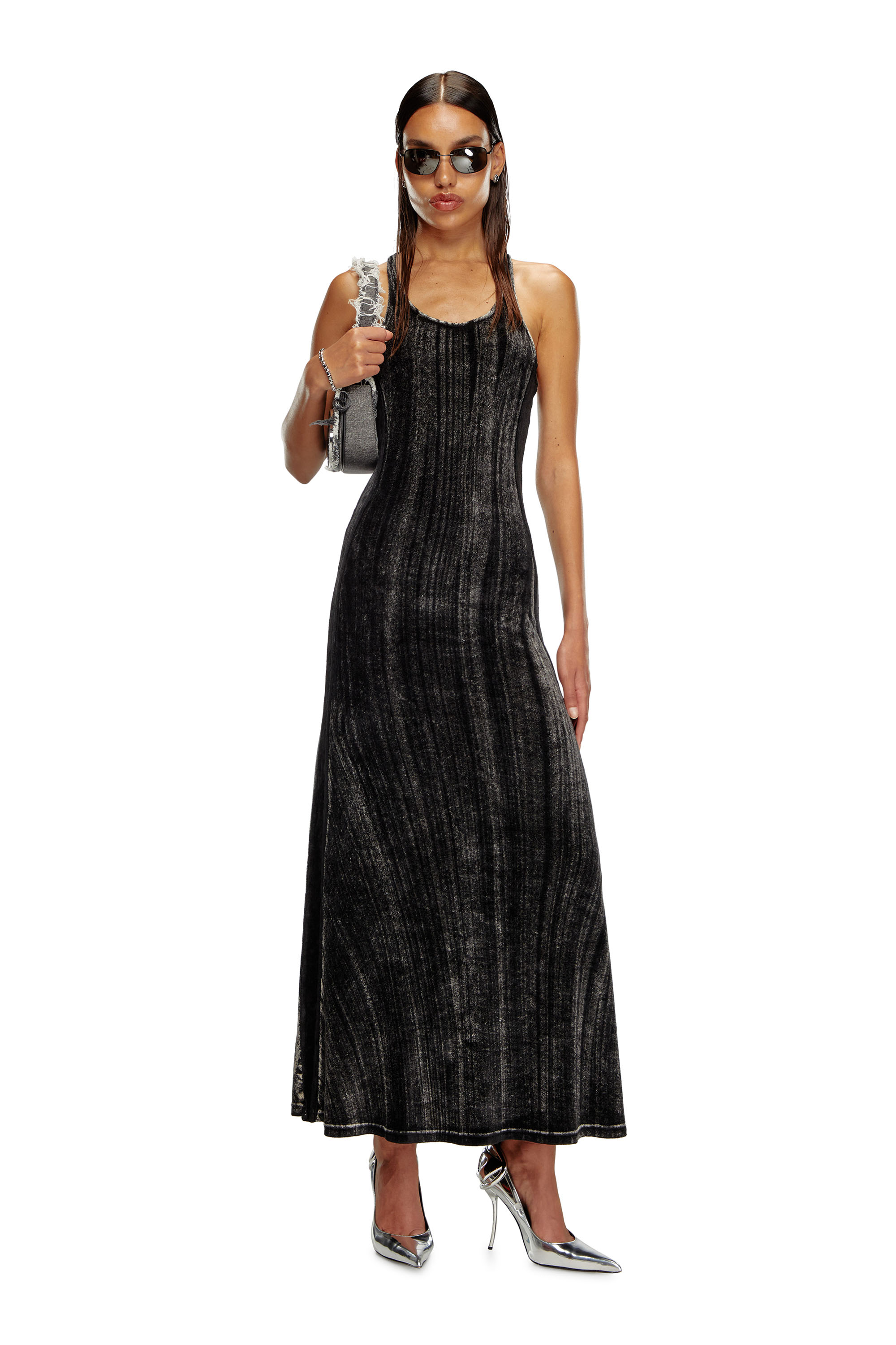 Diesel - D-VOG, Woman Long chenille dress with racerback in Black - Image 1