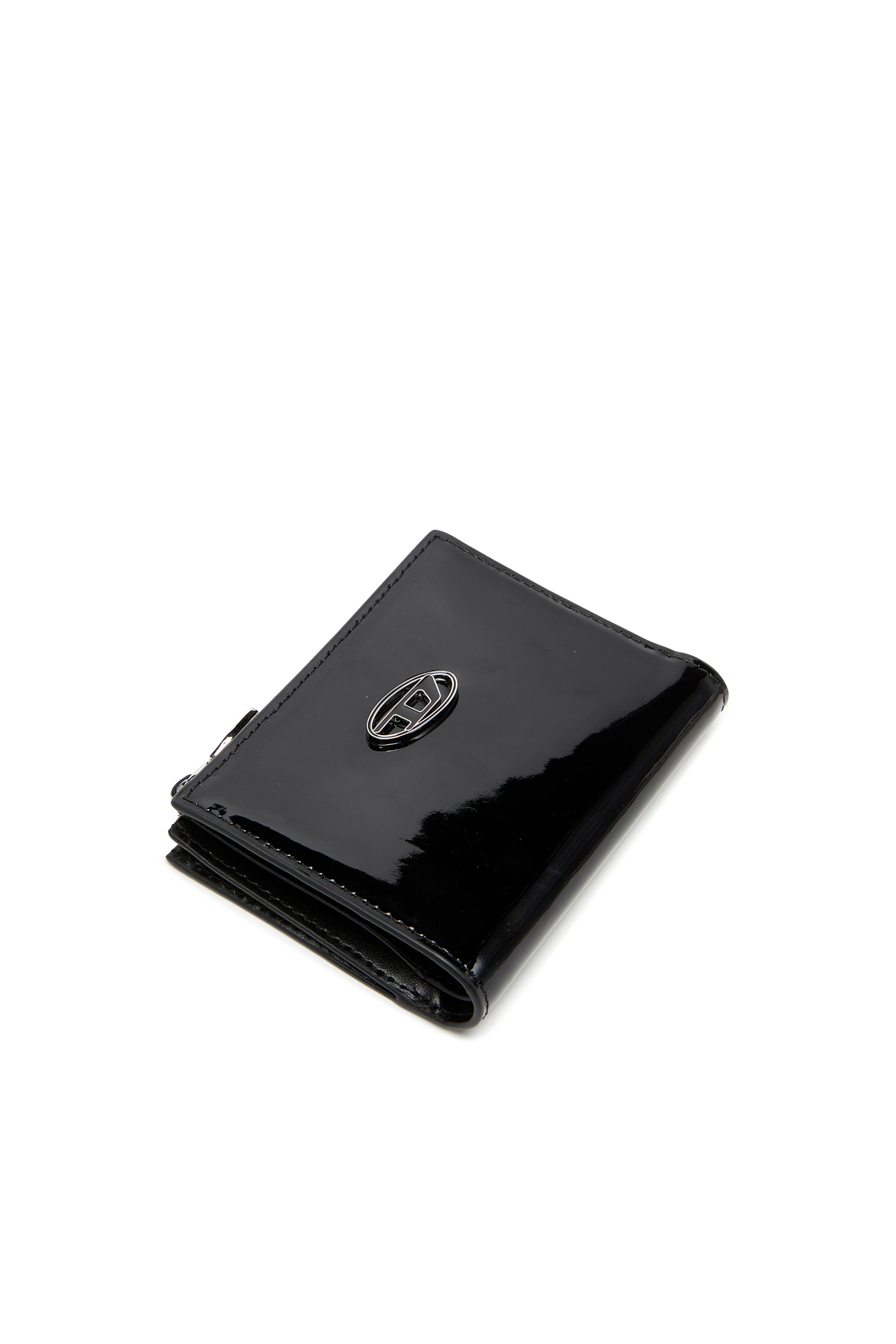 Diesel - PLAY BI-FOLD ZIP II, Damen Kleines Portemonnaie aus glänzendem Leder in Schwarz - Image 4