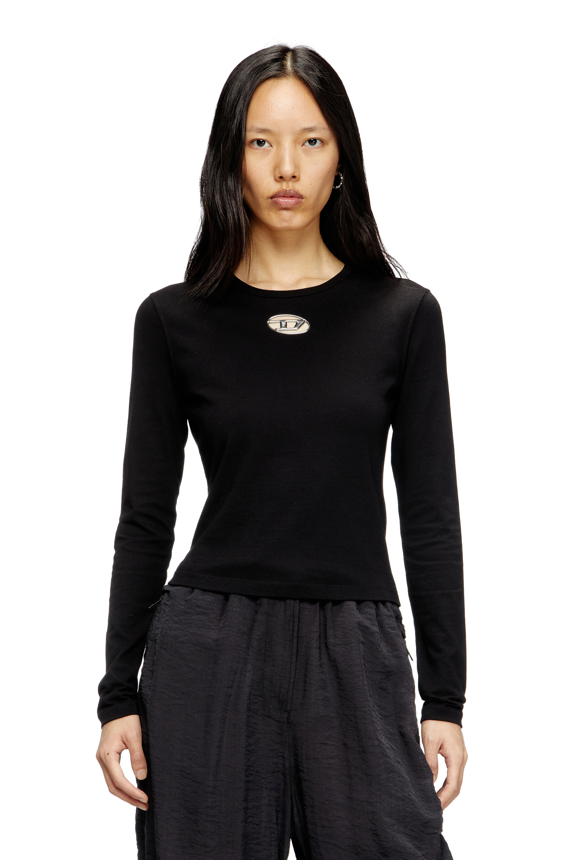 Diesel - T-UNCUTIE-LONG-LS-OD, Damen Langarm-Oberteil mit Oval D-Ausschnitt in Schwarz - 1
