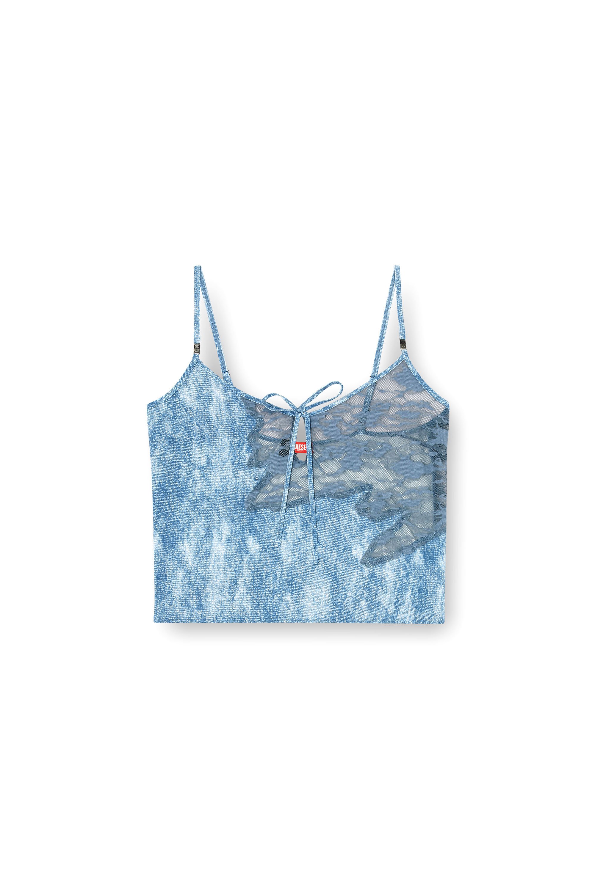 Diesel - LACE-SLEEP-CAMI, Caraco de nuit en microfibre et dentelle effet camouflage Femme in Bleu - 4